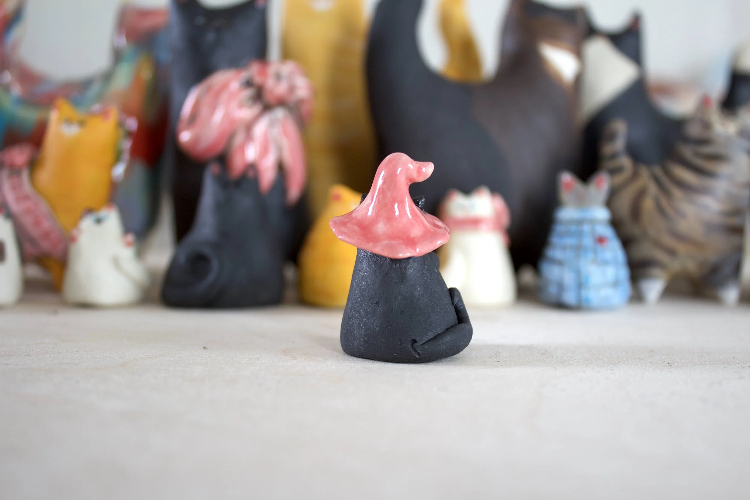 Back witch cat ceramic cat chime handmade sculpture detail.jpeg