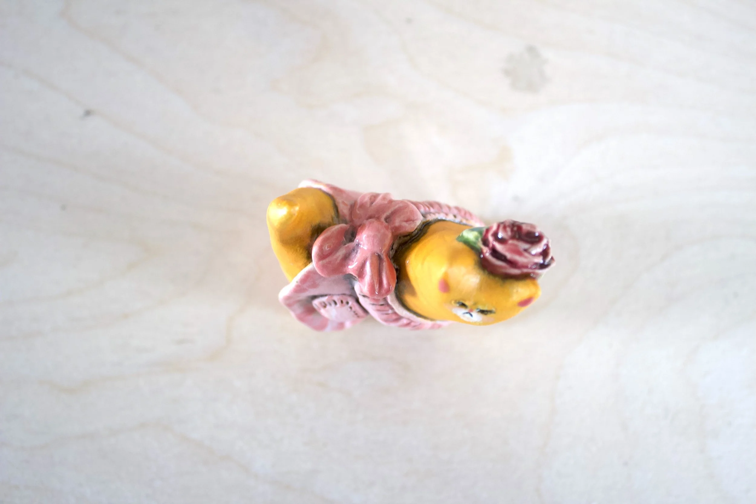 Top view Ginger Tabby handmade ceramic cat sculpture.jpeg