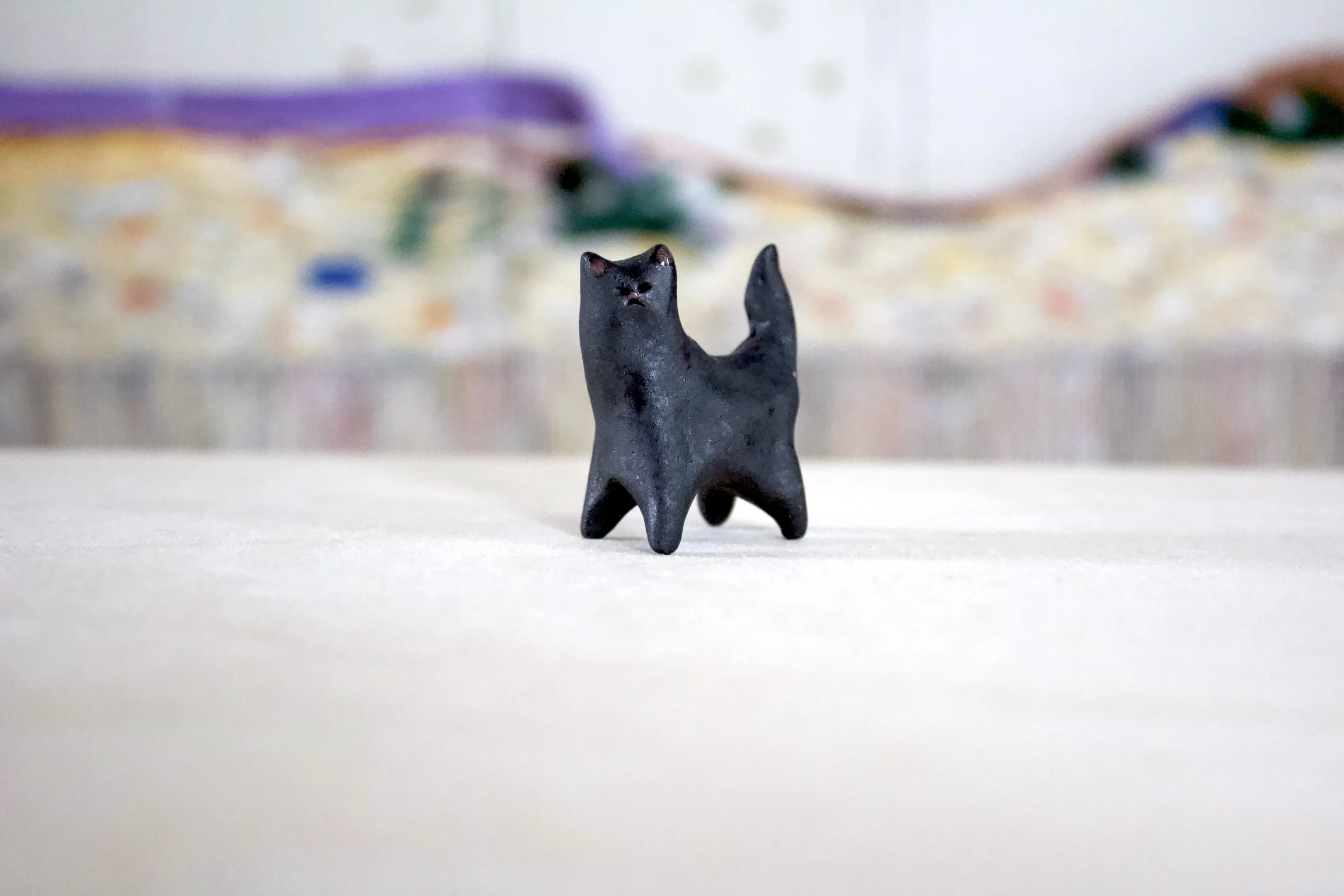 Black Cat No. A - Classic Cat Sculpture with Food Bowl