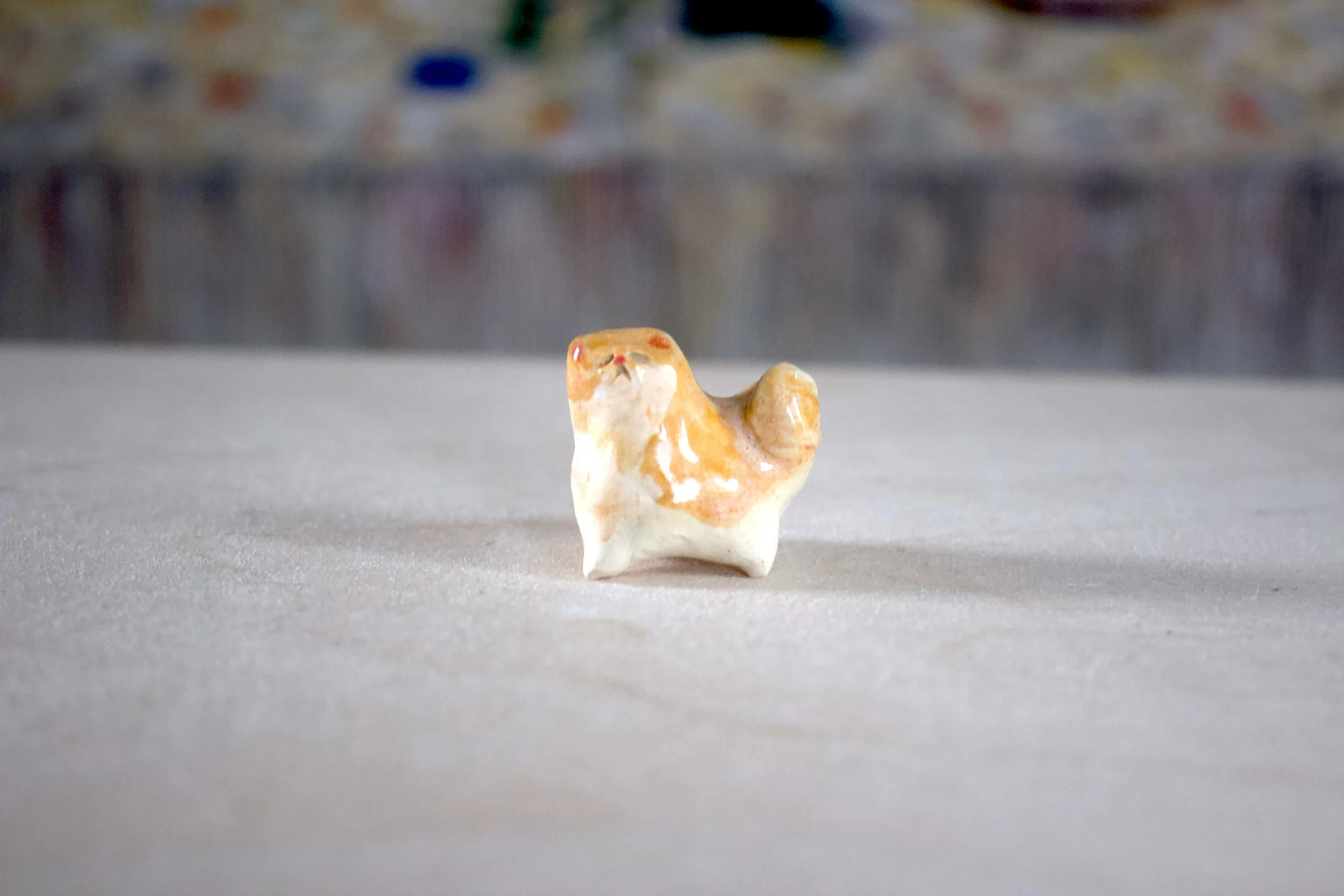 Orange Cat No. M - Classic Cat Sculpture with Food Bowl