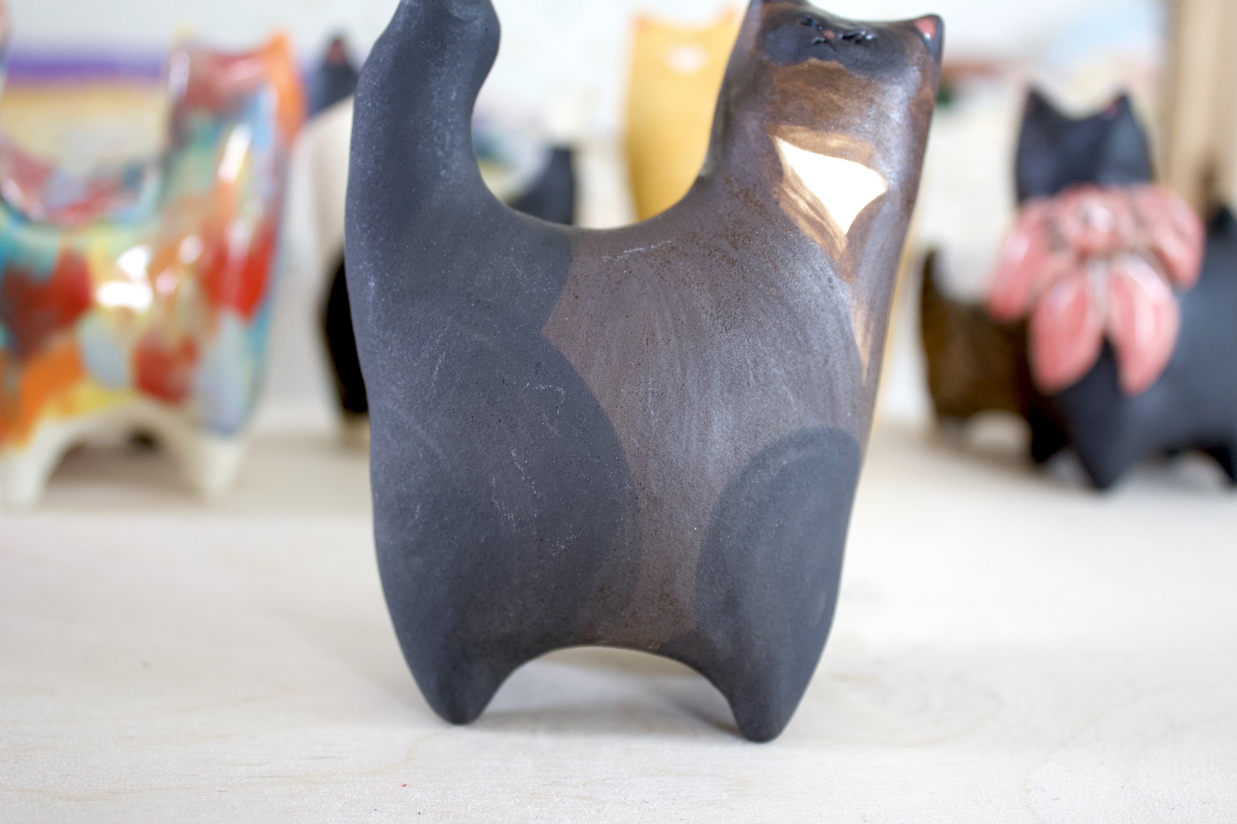 Handmade Chocolate Point Siamese ceramic cat sculpture detail.jpeg