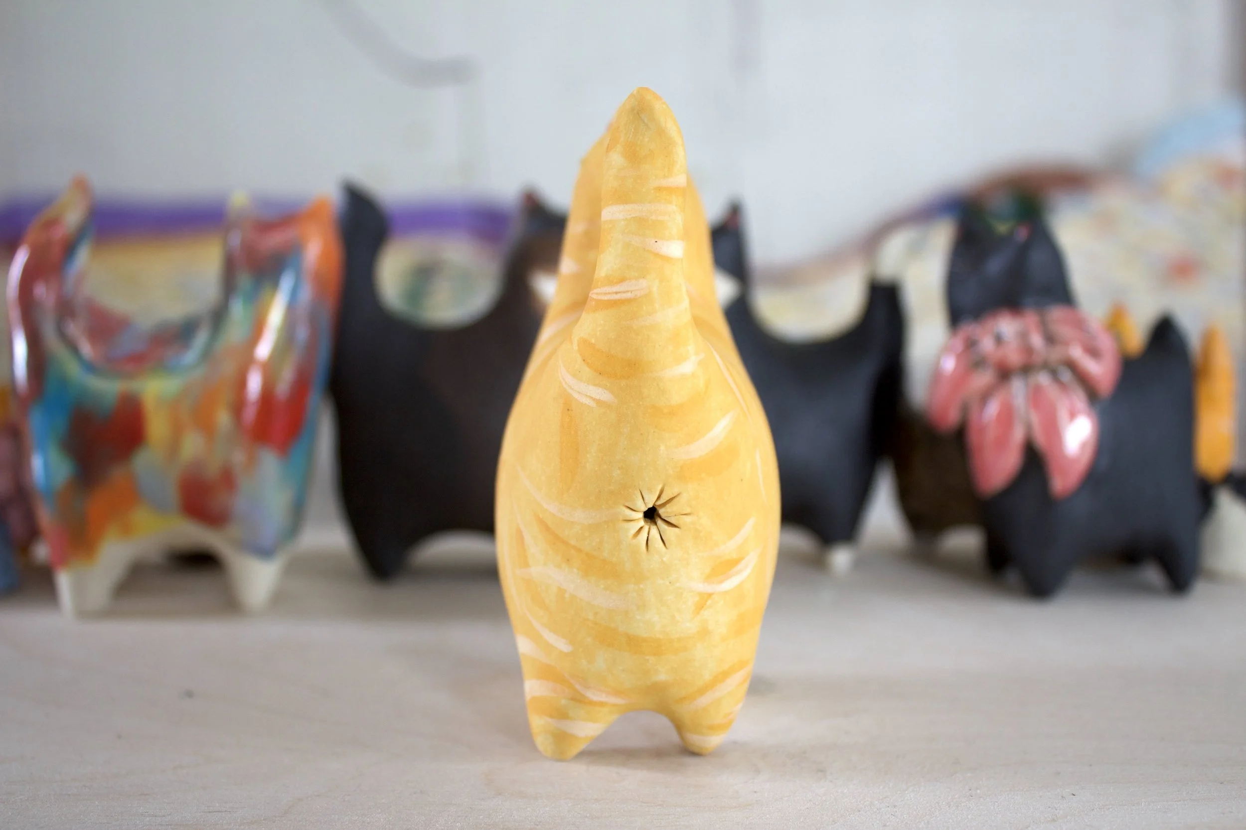 Back view Ginger Tabby handmade ceramic cat sculpture.jpeg