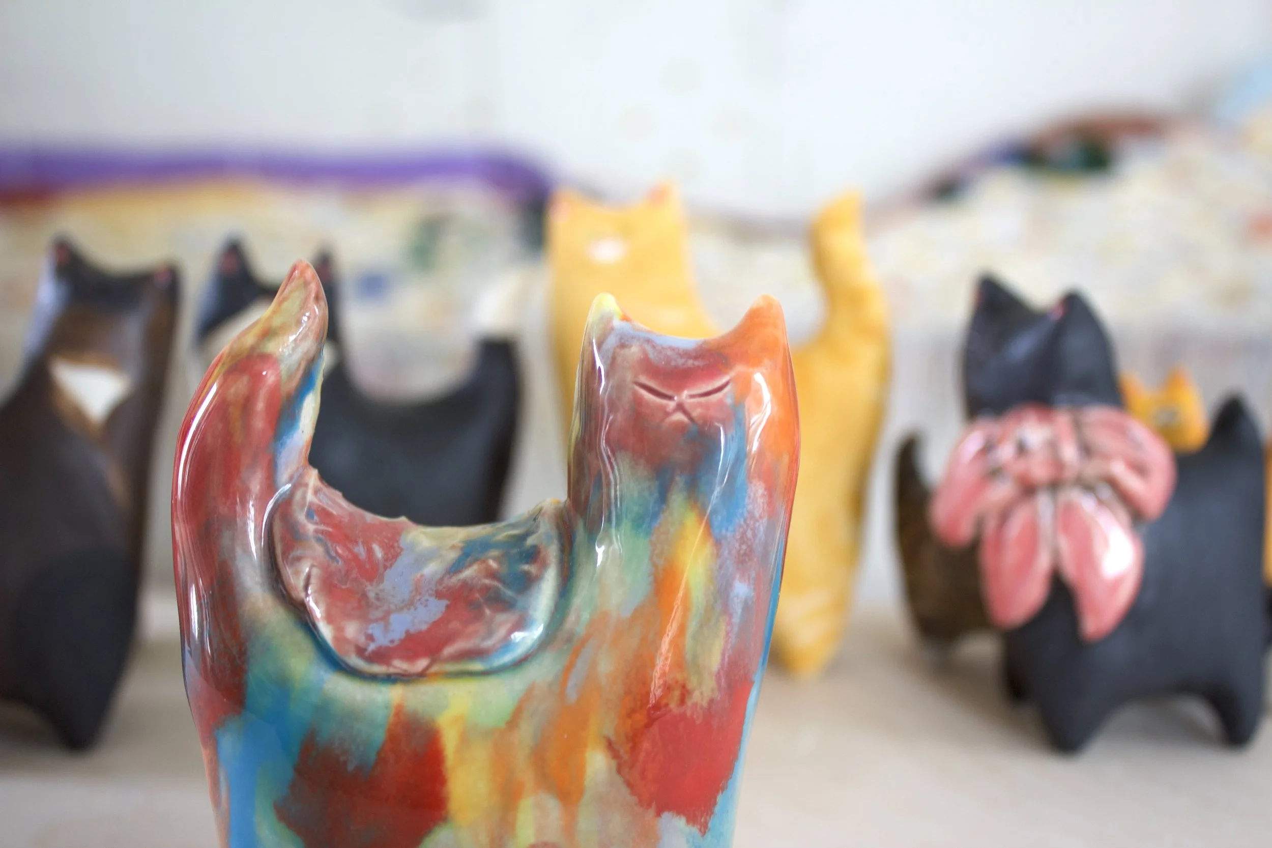 Goo Turtle Cat Face ceramic sculpture colorful drippy handmade detail.jpeg
