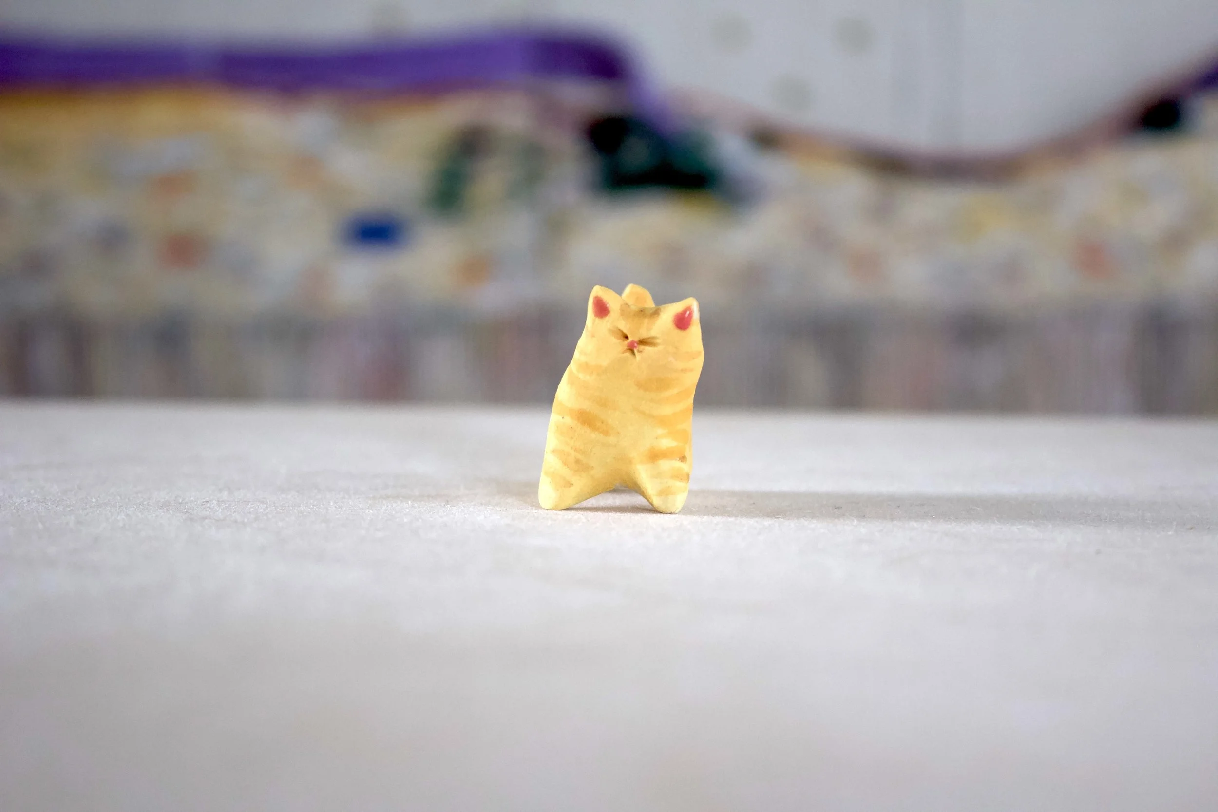 Orange Tabby No. D - Classic Cat Sculpture with Food Bowl