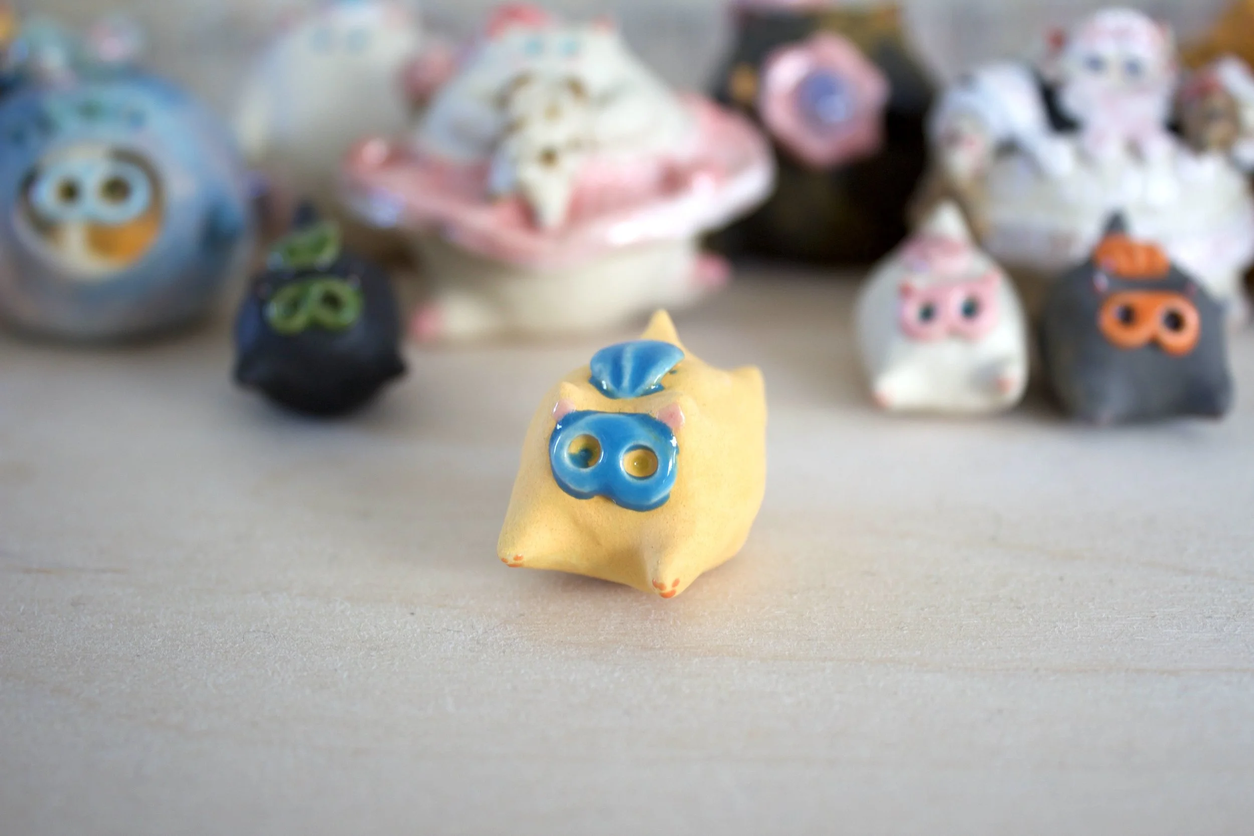 Superhero Ginger Chonky Cat with Blue Cape – Handmade Cat Sculpture