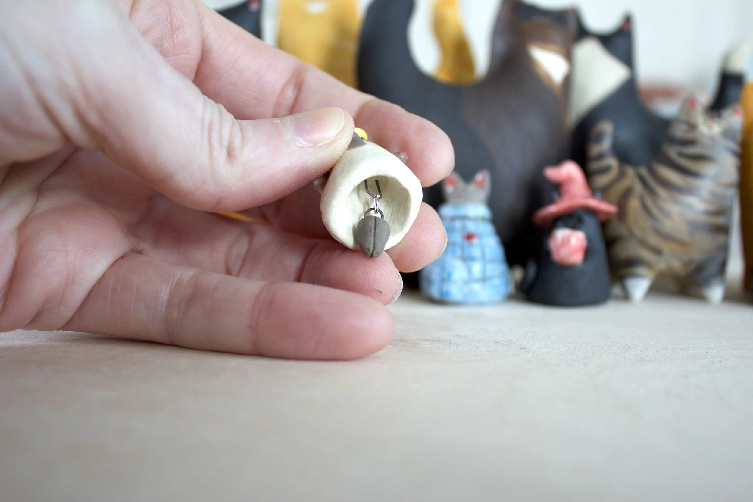 Lilac Point Siamese ceramic cat chime paw clapper detail.jpeg