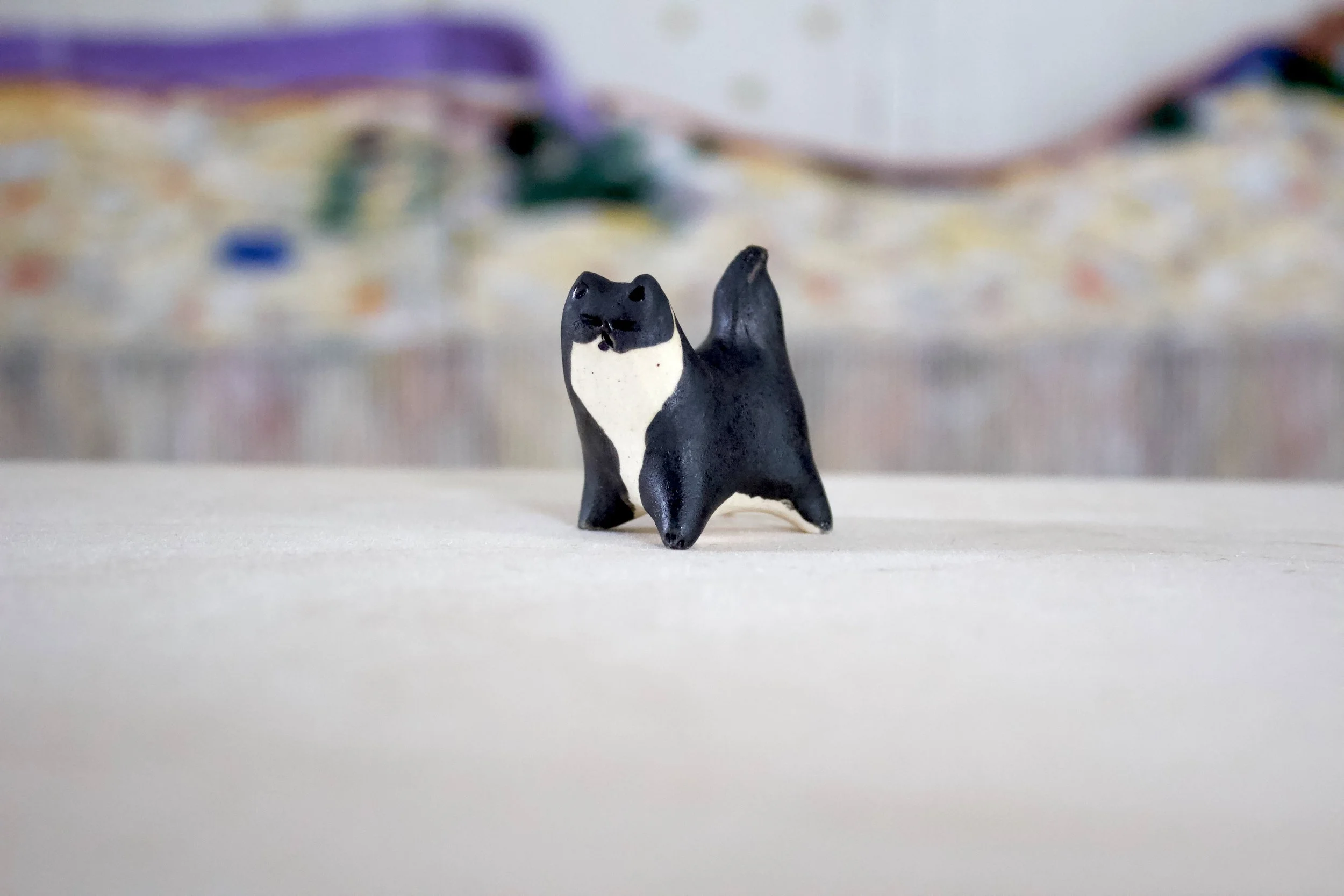 Tuxedo Cat No. A - Classic Cat Sculpture with Food Bowl