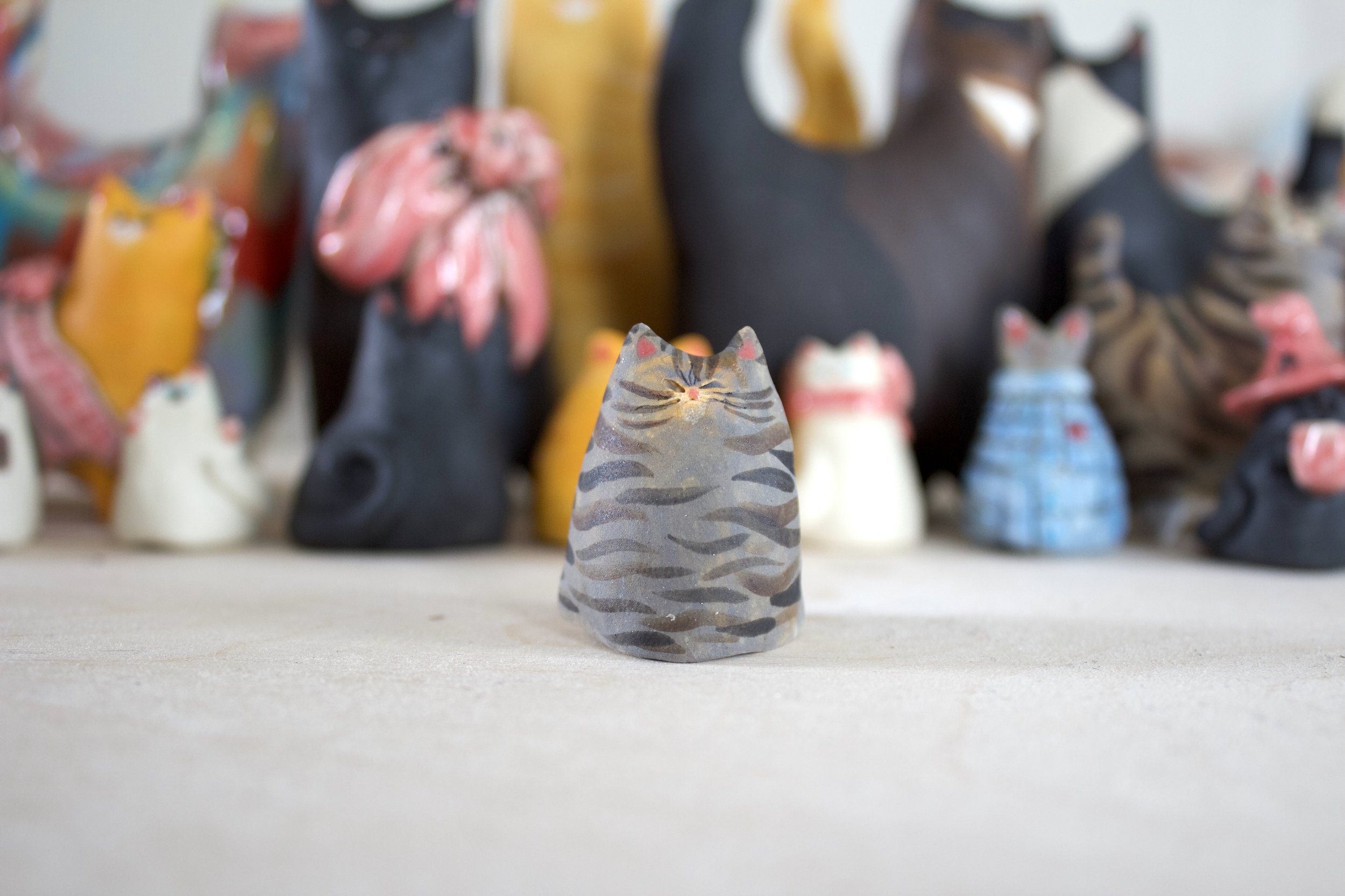 Standard Issue Tabby handmade ceramic cat chime sculpture.jpeg