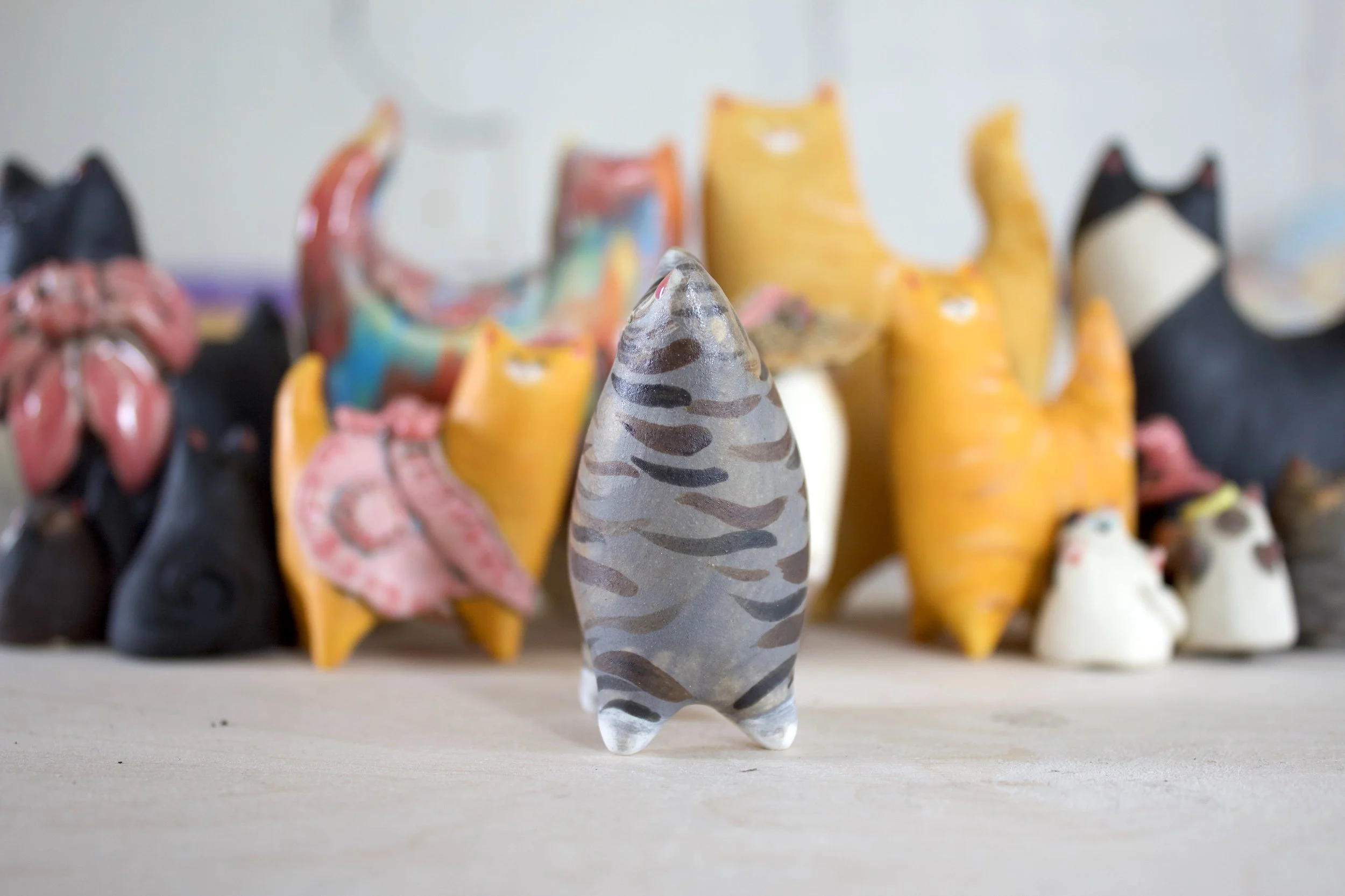 Detail view Standard Issue Tabby handmade ceramic cat sculpture.jpeg