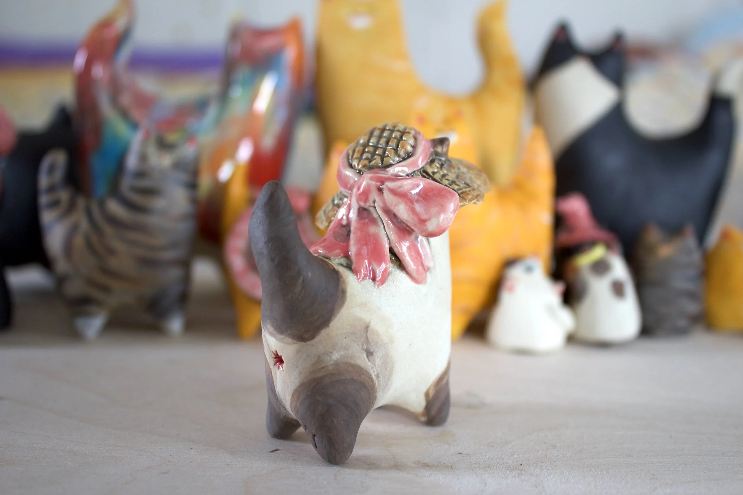 Chocolate Point Siamese ceramic cat sculpture handmade detail view.jpeg