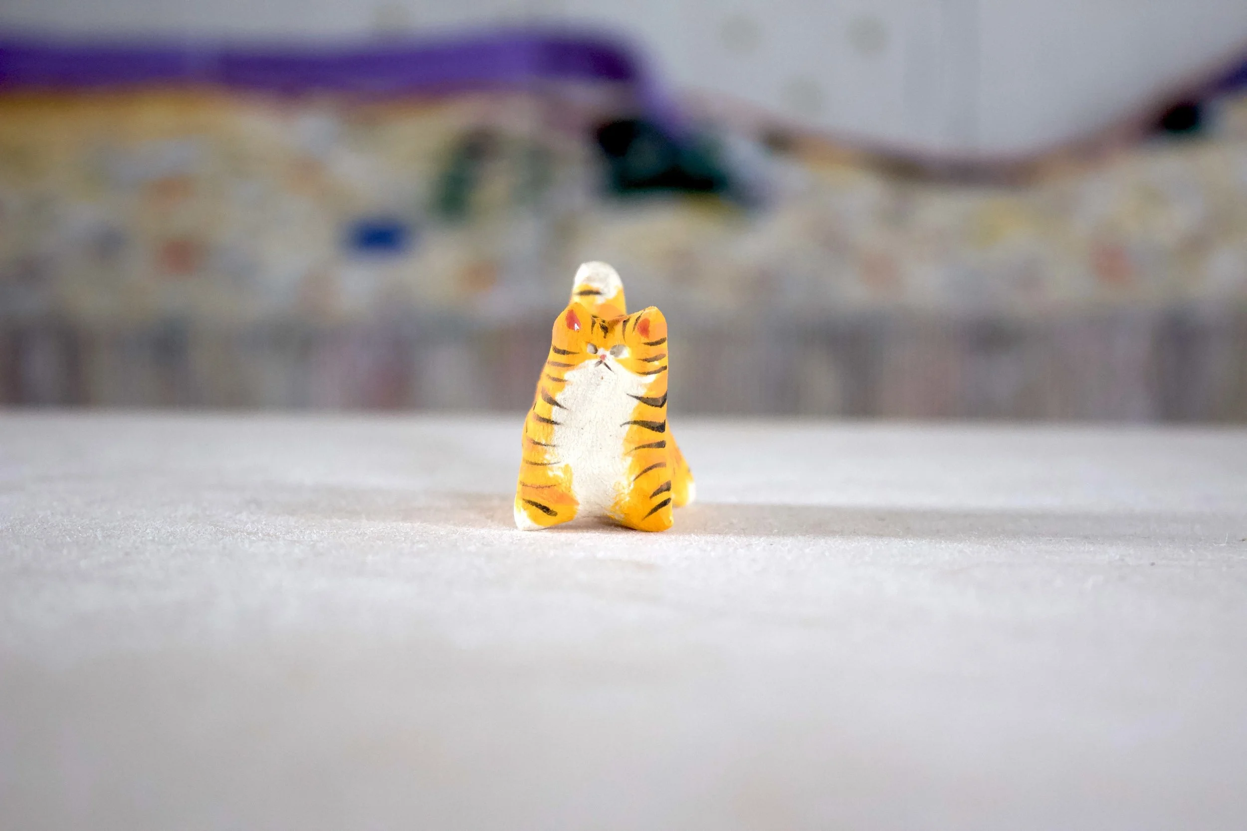 Orange Tabby No. J - Classic Cat Sculpture with Food Bowl
