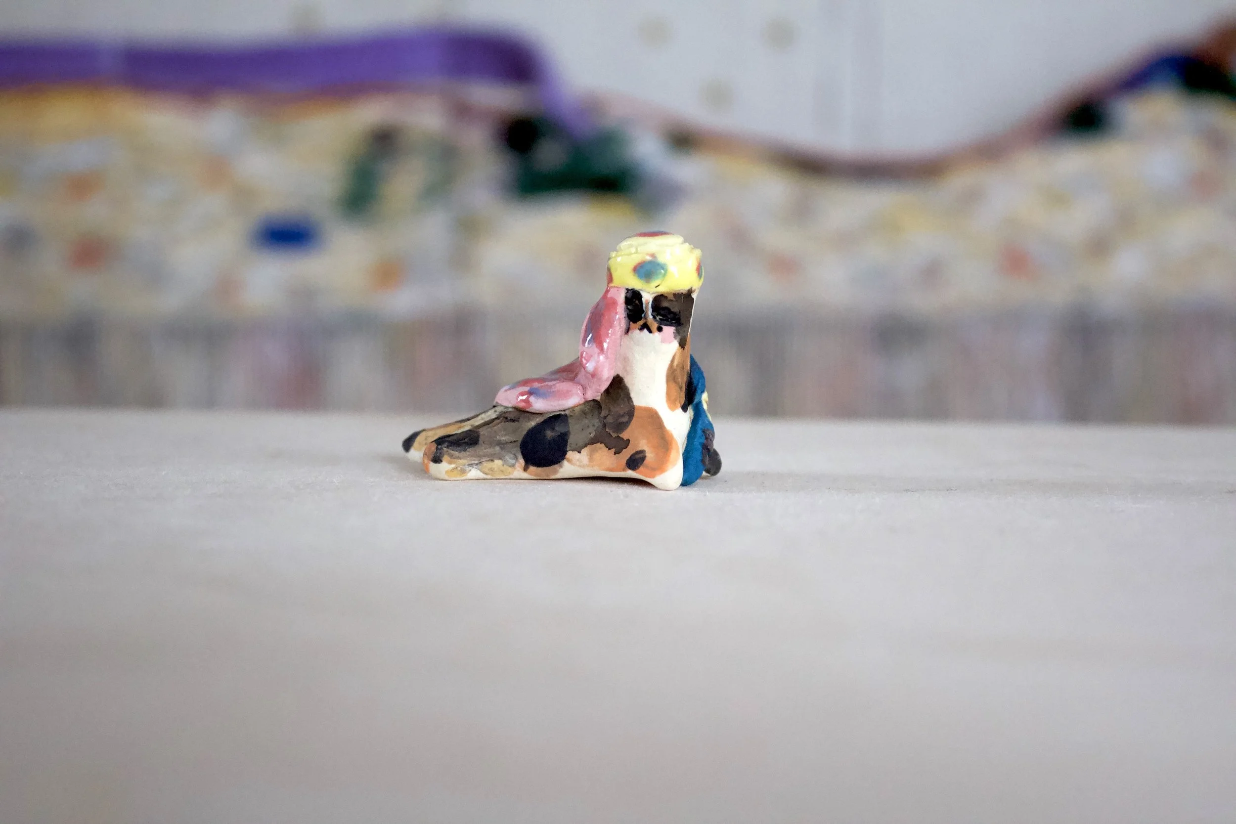 Calico Mermaid Cat with Scepter and Crown - Cat Sculpture with Food Bowl