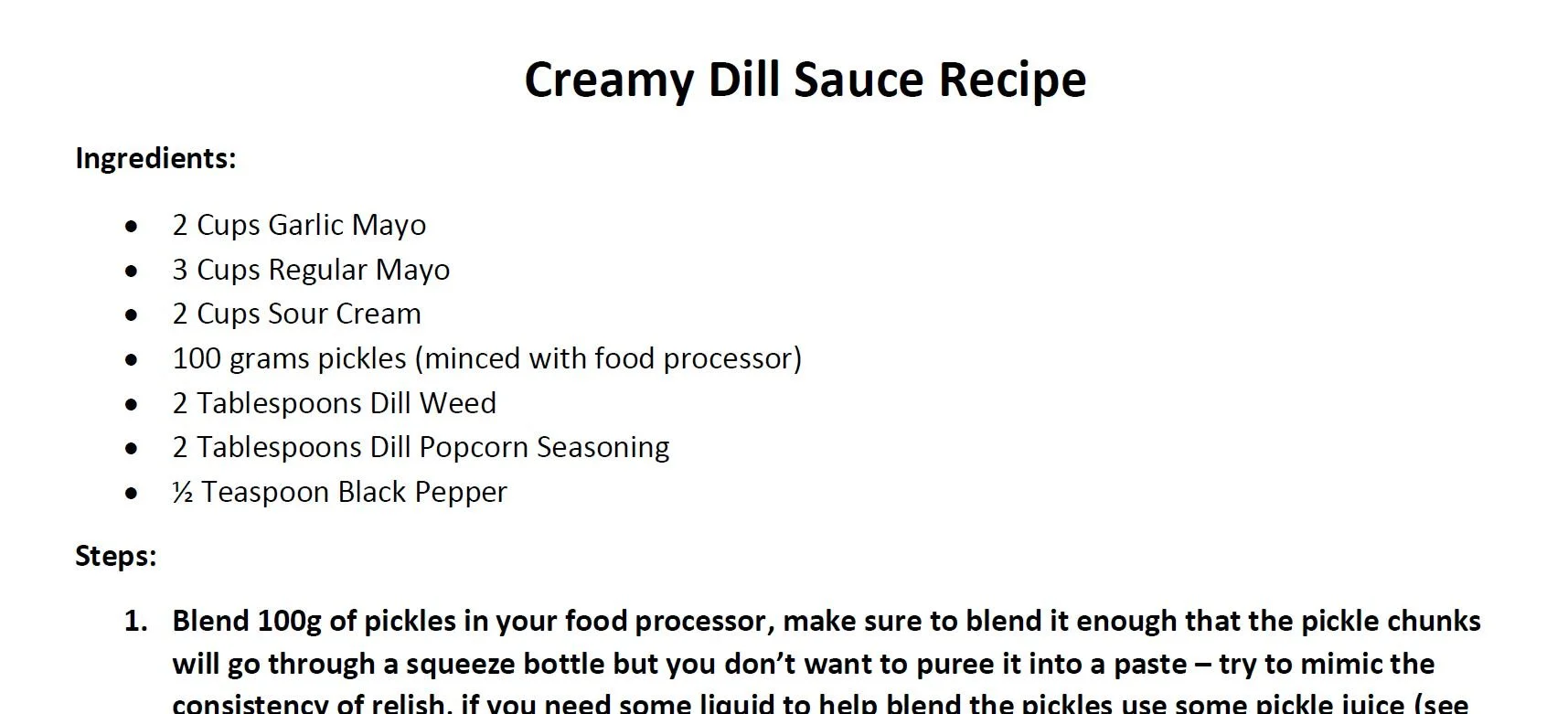 Creamy Dill Sauce - Recipe