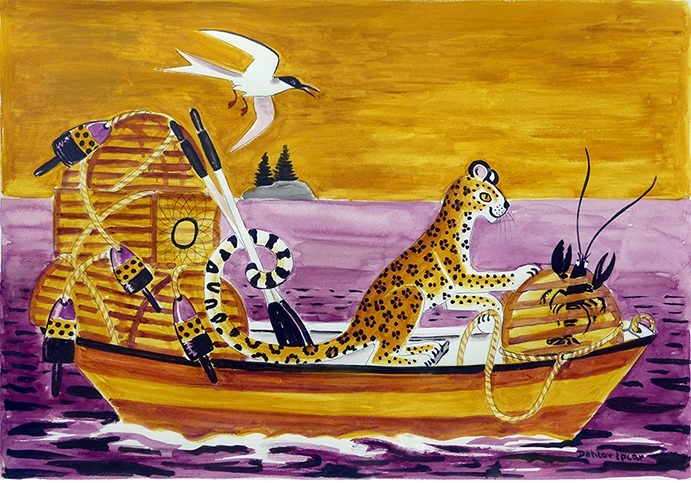 Lobstering Leopard (watercolor)