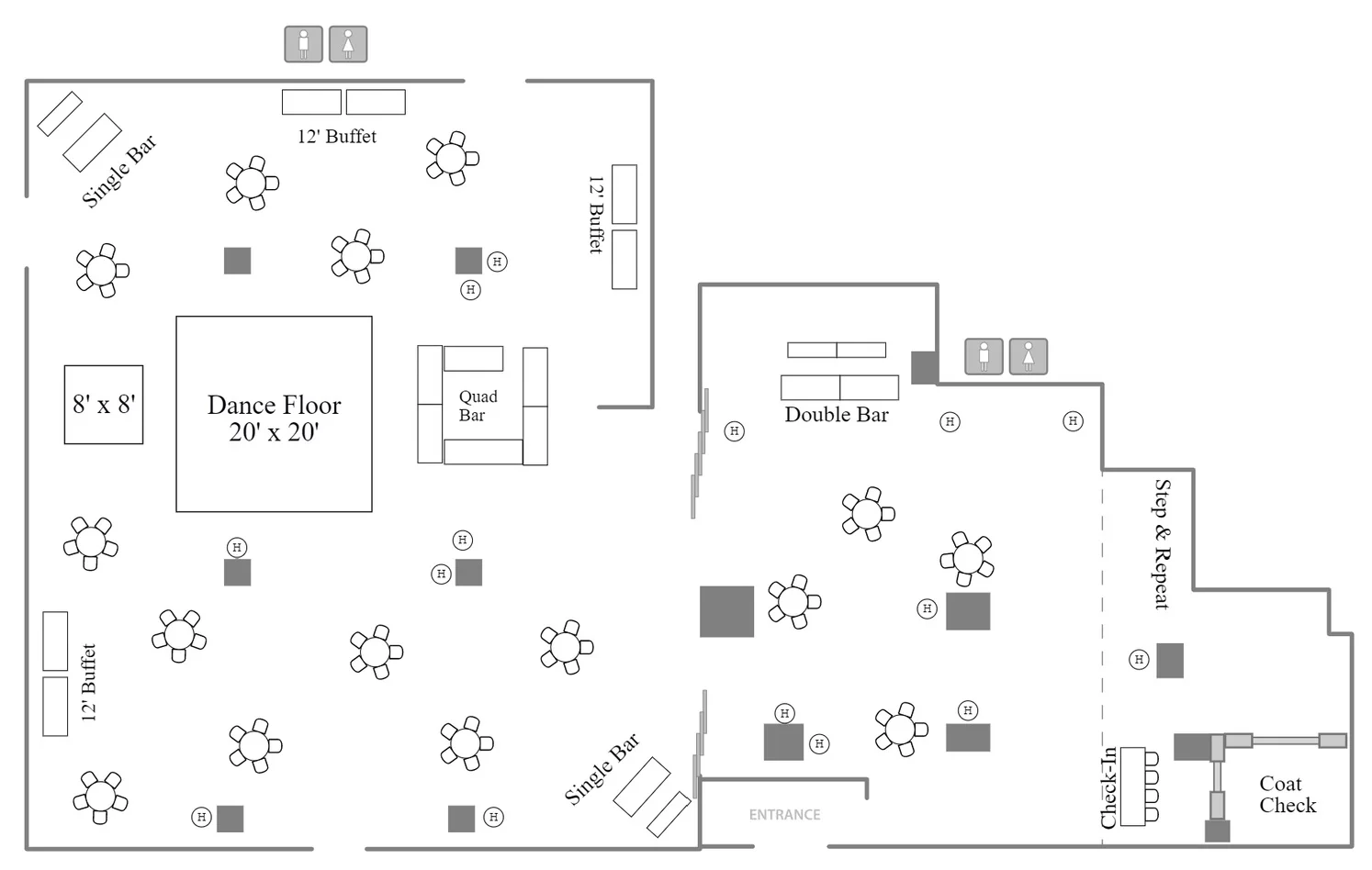 Large Reception with Dancing Floor Plan