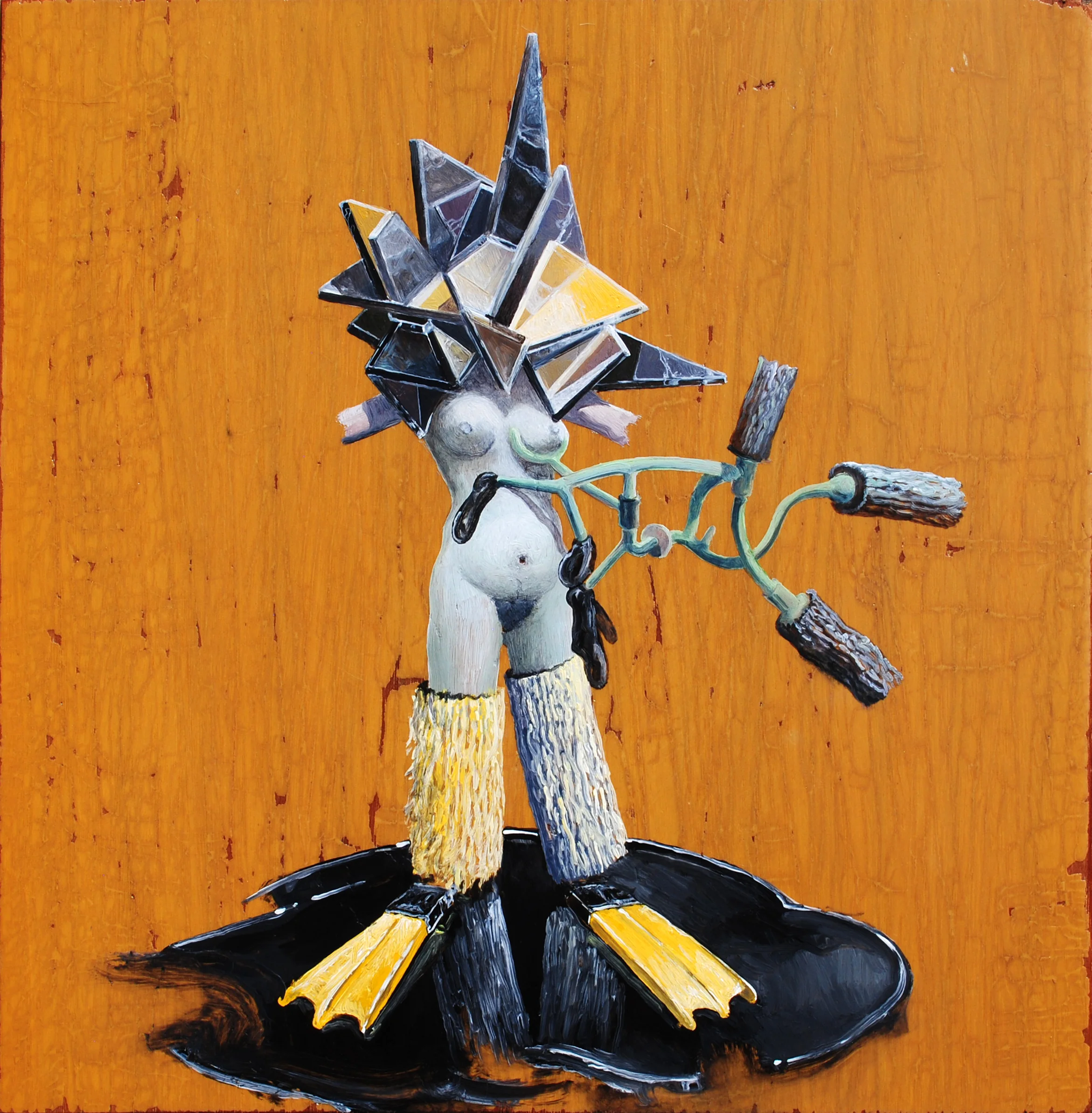  “Combustible 41”   oil on recycled wood, h 9” x w 9”, 2015 