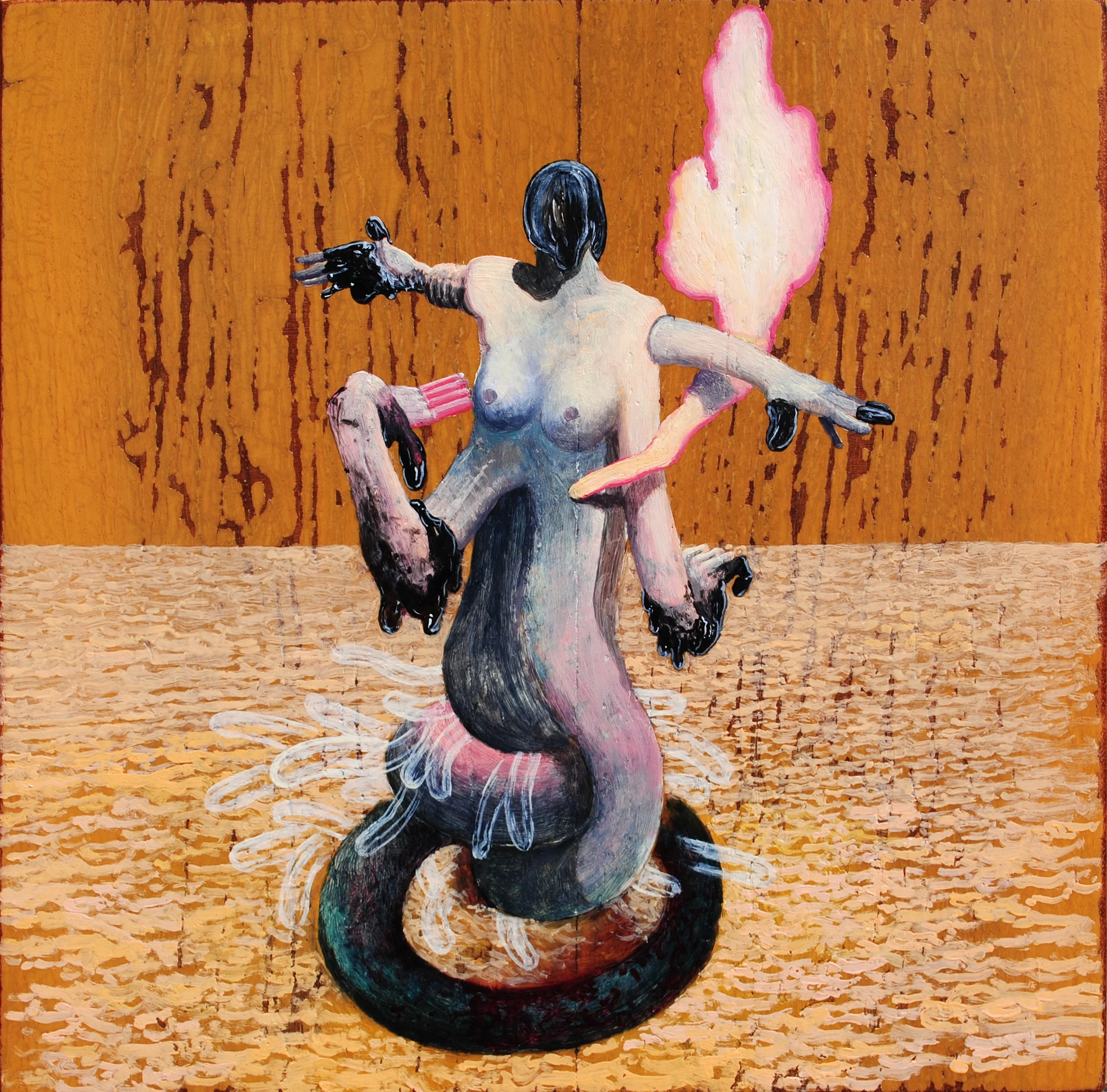  “Combustible 43”   oil on recycled wood, h 9” x w 9”, 2015 