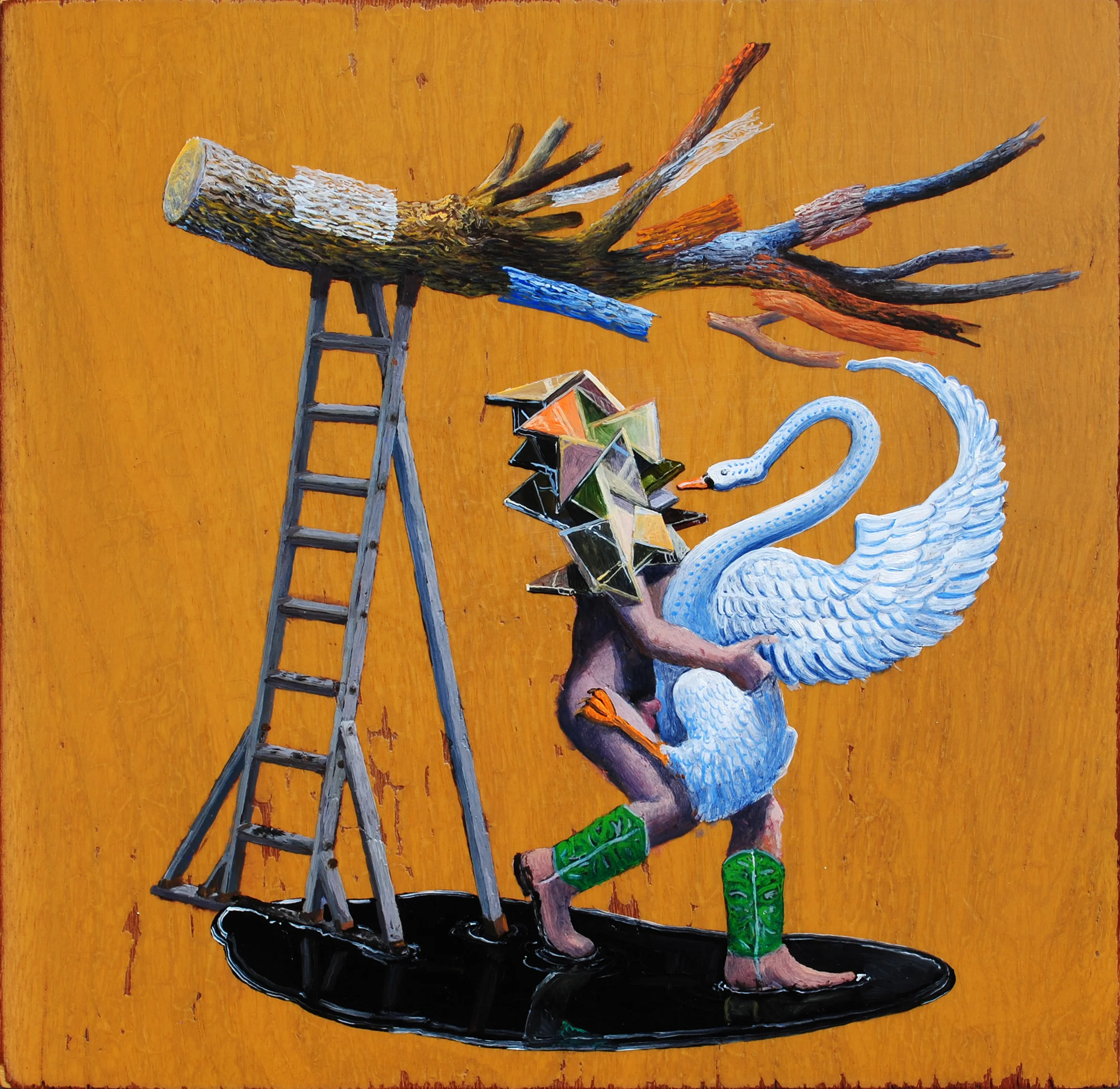  “Combustible 46”   oil on recycled wood, h 9” x w 9”, 2015 