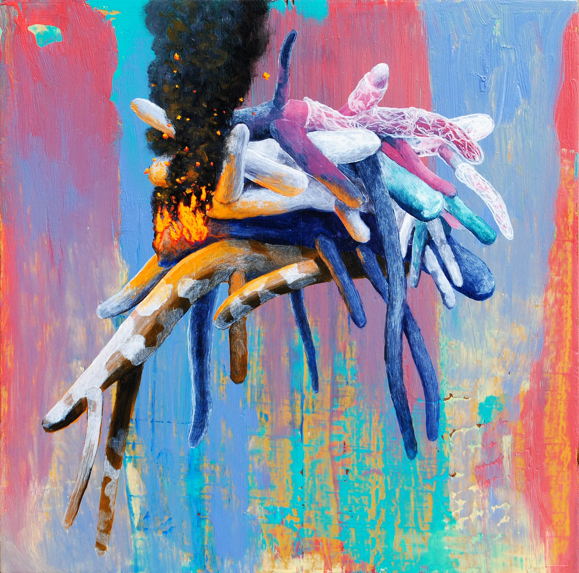  “Combustible 55”   oil on recycled wood, h 9” x w 9”, 2015 