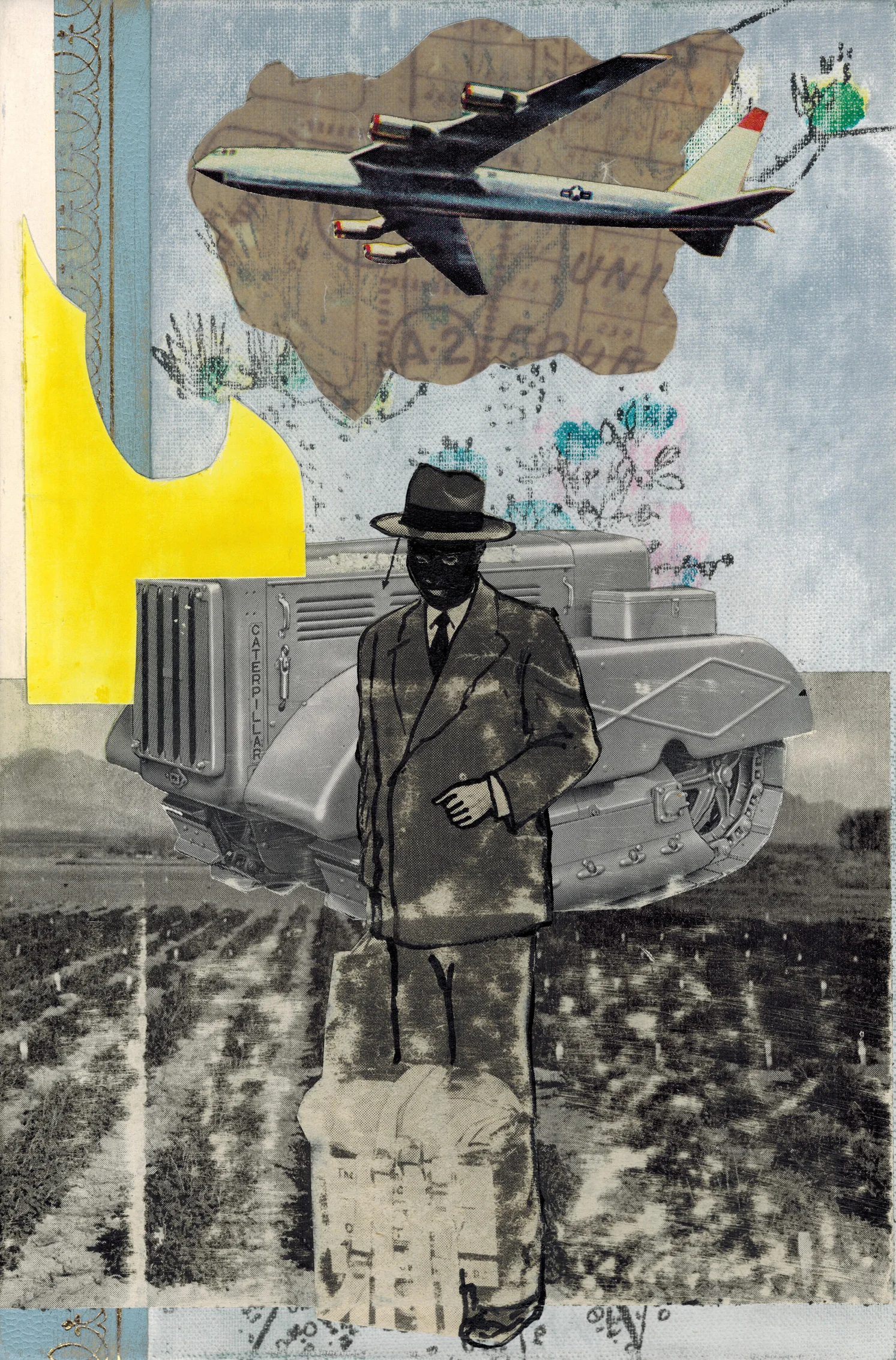  “Land of the Free - 20”   mixed media collage on book cover, h 7 3/4” x w 5”, 2016 