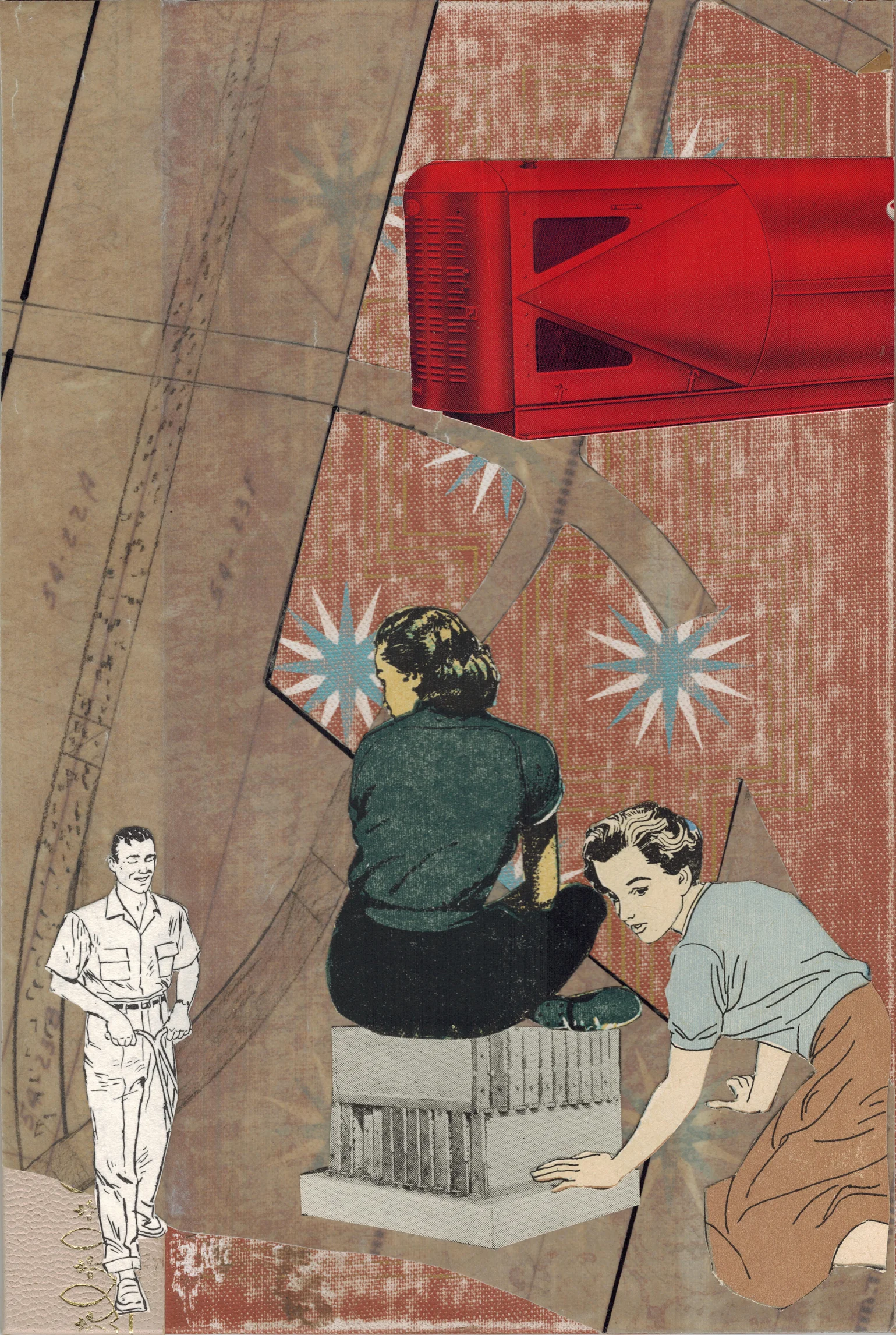  “Land of the Free - 14”  mixed media collage on book cover, h 7 3/4” x w 5”, 2016 