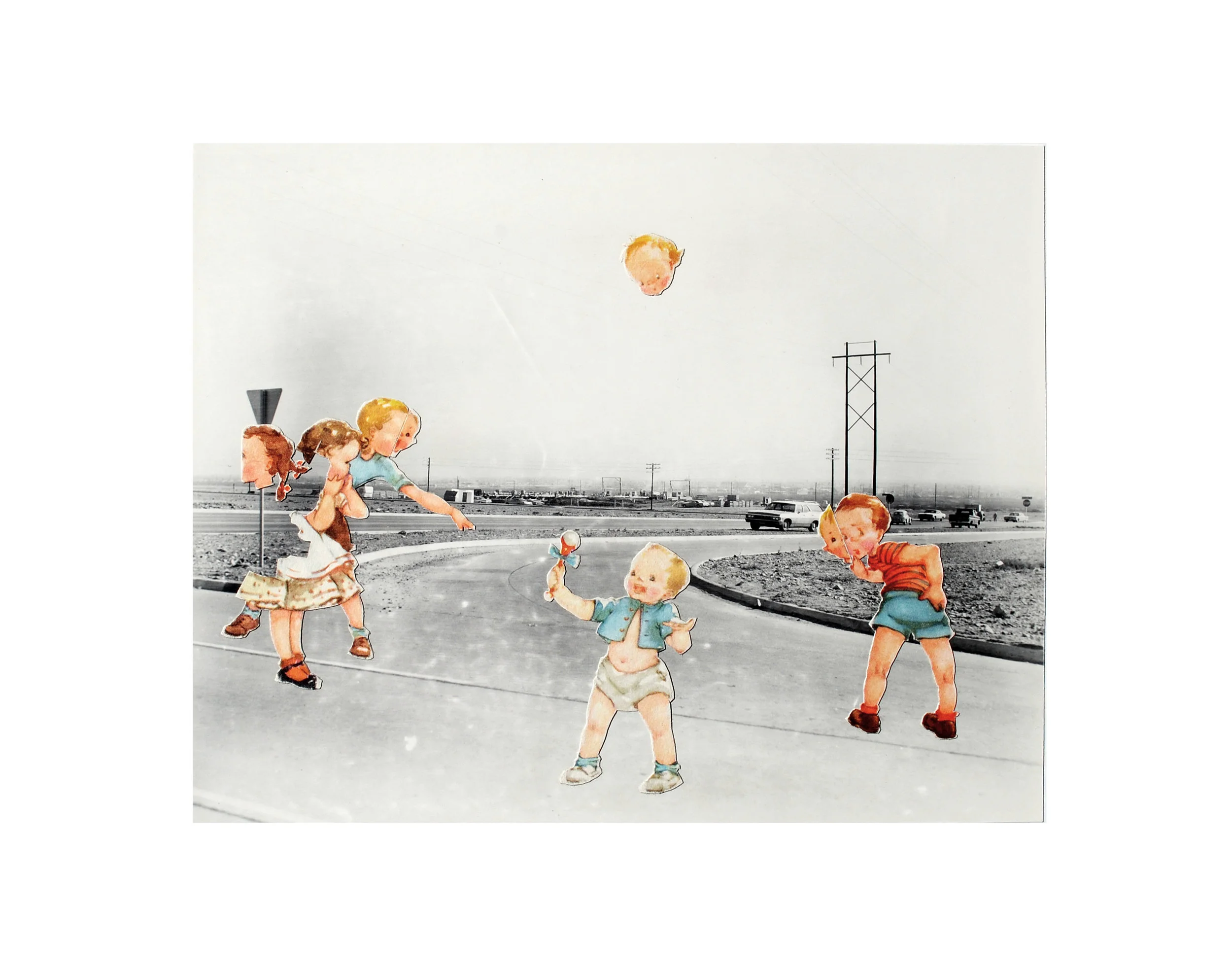  “Memento - Playground Looking East” collage on paper, h 11” x w 14”, 2011 