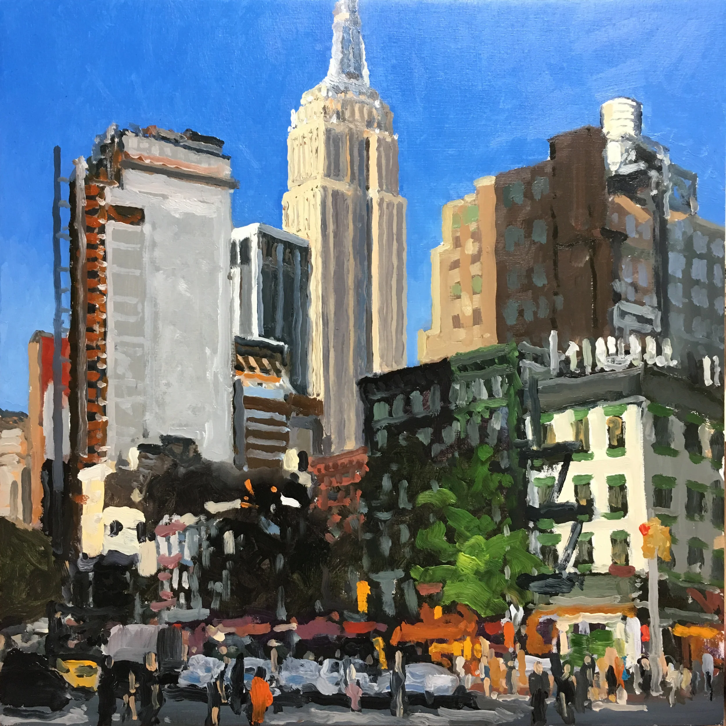  “6th Ave. @ 28th St.” oil on wood h 12” x w 12”, 2017 