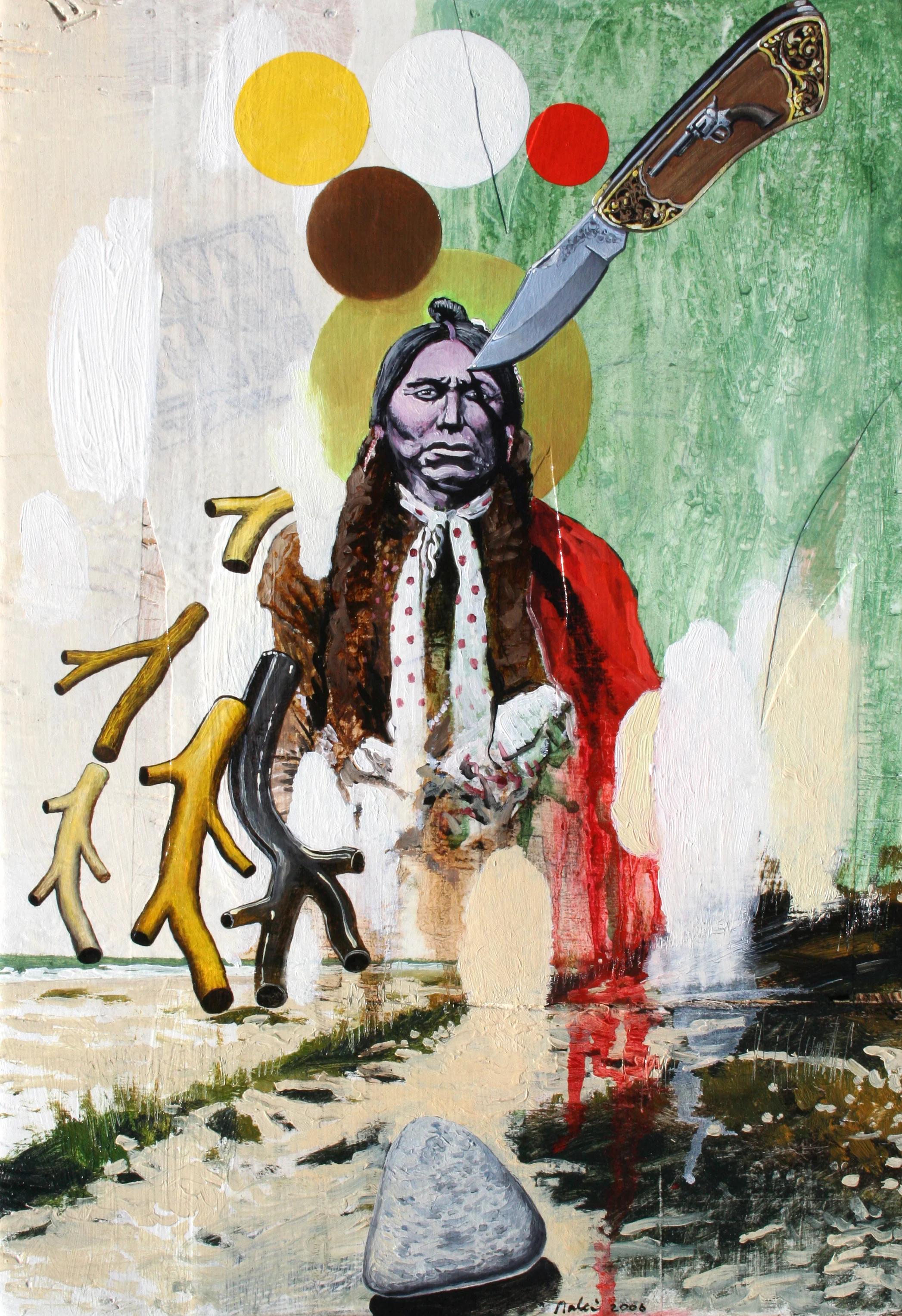  “I Am A Comanche” oil, acrylic &amp; collage on wood, h 16” x w 11”, 2006 