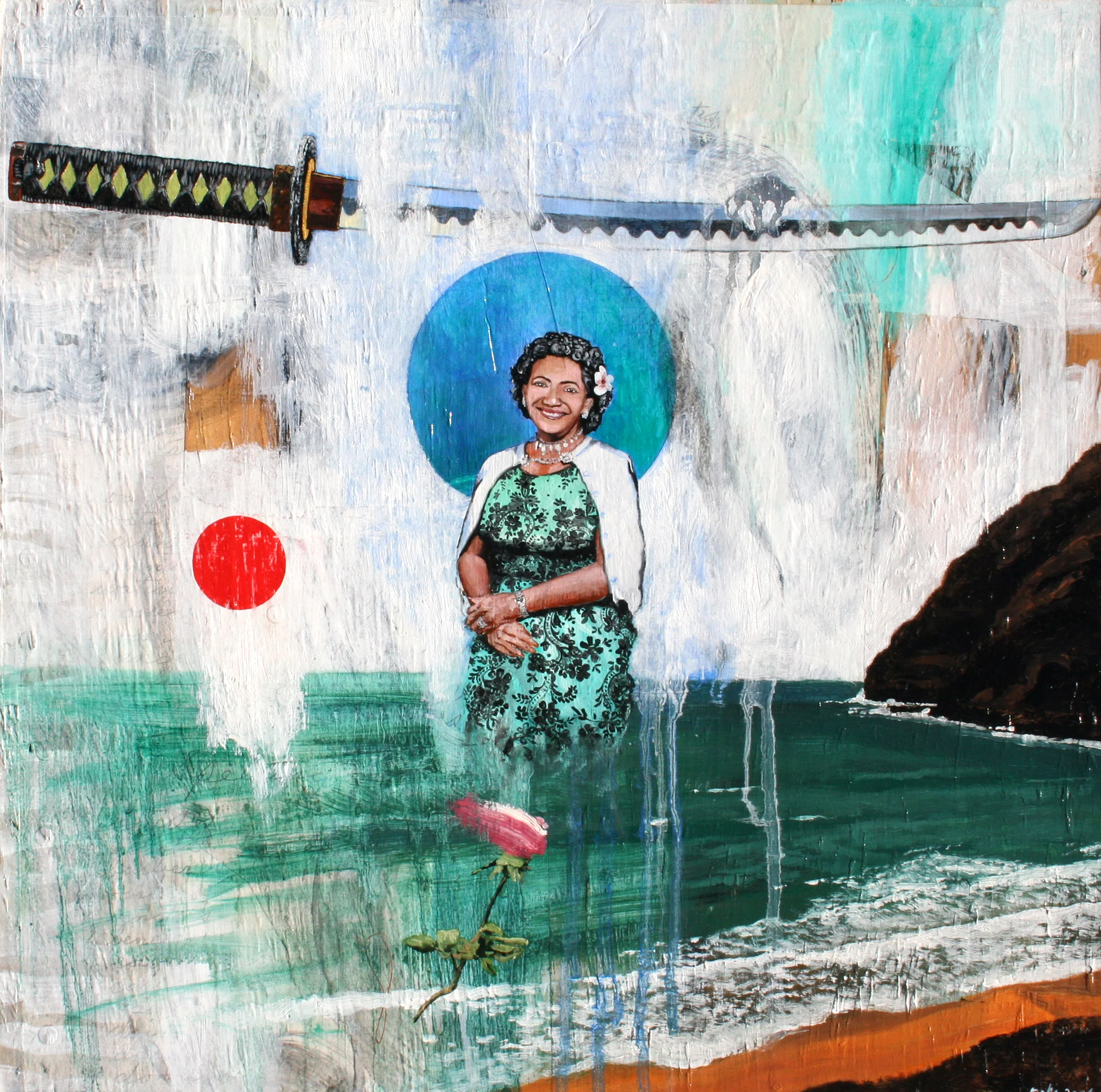  “Lokemele (Rosemary)” oil, acrylic &amp; collage on wood, h 17” x w 16.75”, 2006 