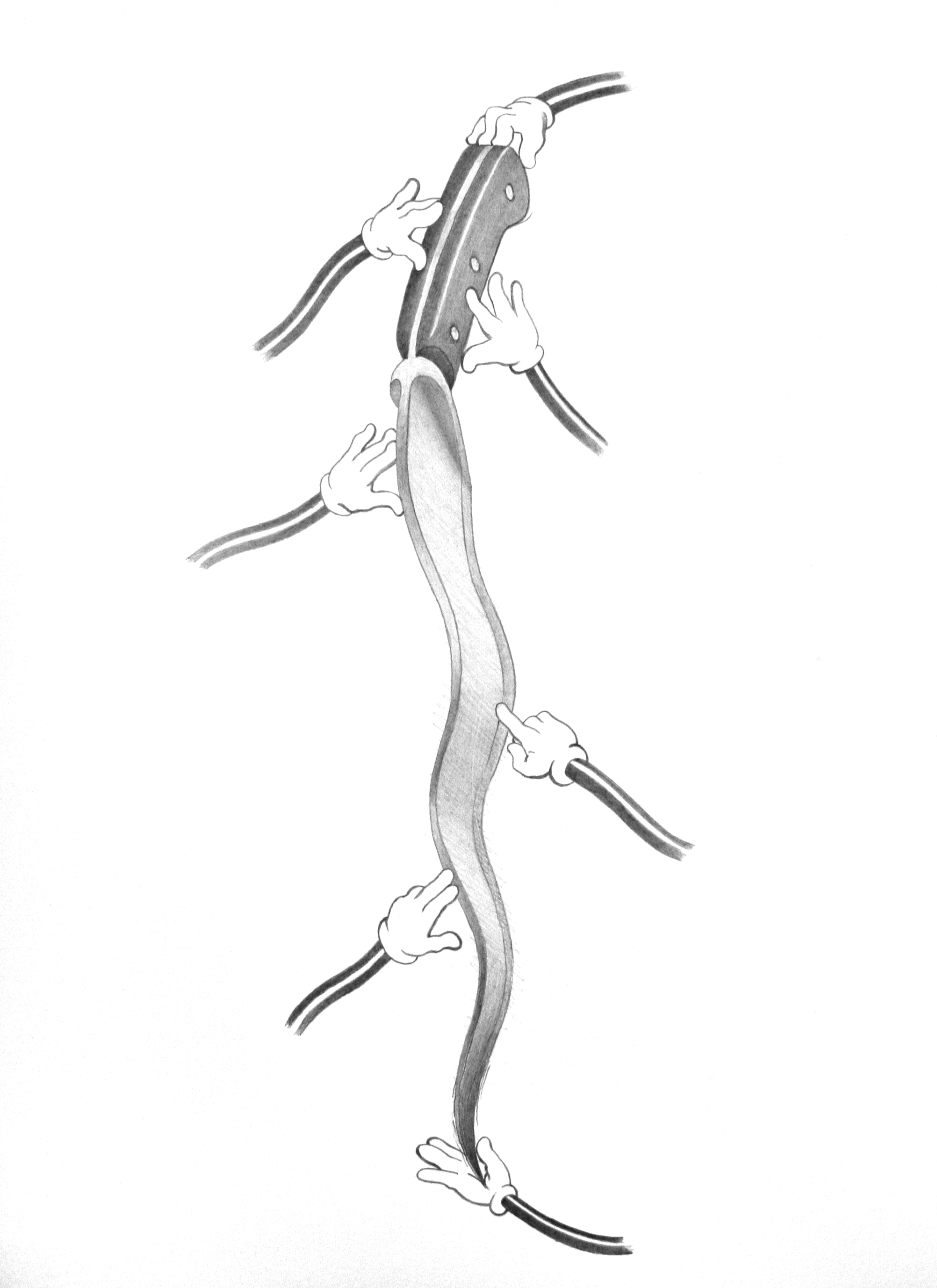  “Knife Catching Lesson No. 4” graphite on paper, h 12” x w 9”, 2007 