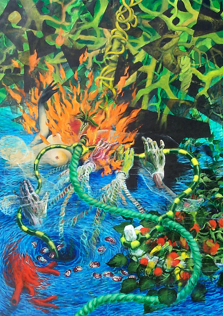  “Reflections on Gardening &amp; Armageddon” acrylic on canvas, h 72” x w 48”, 1998 