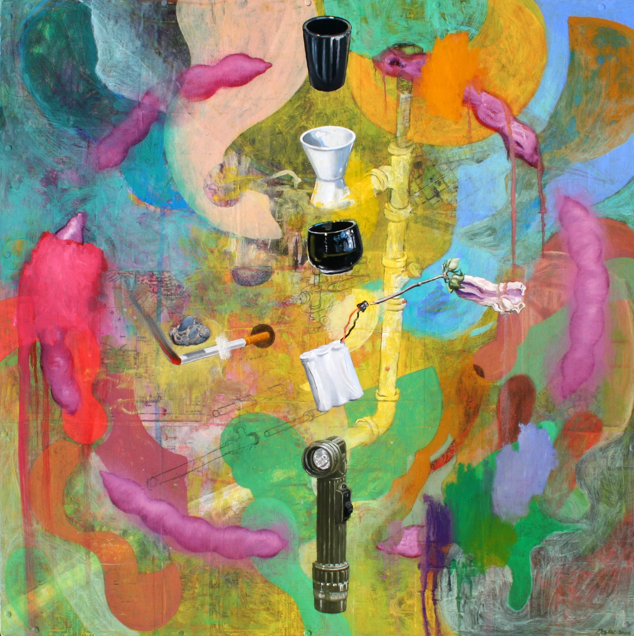 “Fix It Yourself” oil, acrylic &amp; collage on masonite, h 24” x w 24”, 2006 