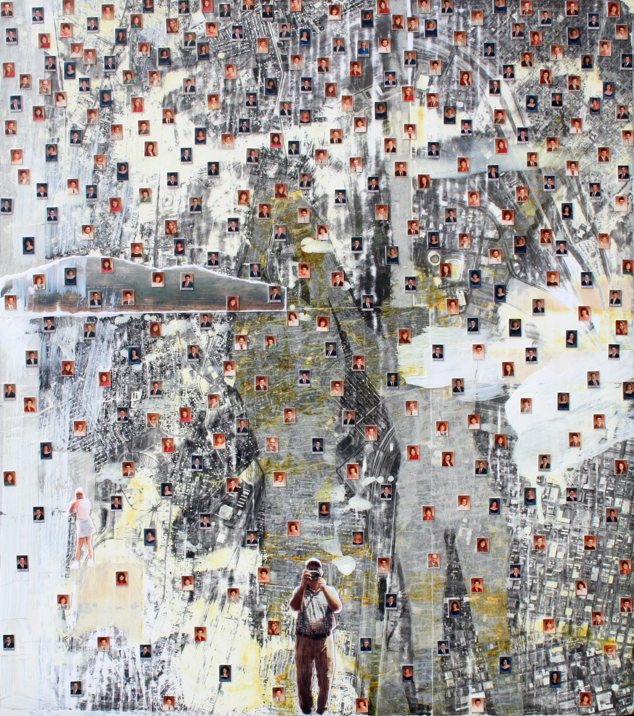  “Family Reunion - 33” collage on wood, h 14 1/2” x w 12 7/8”, 2011 