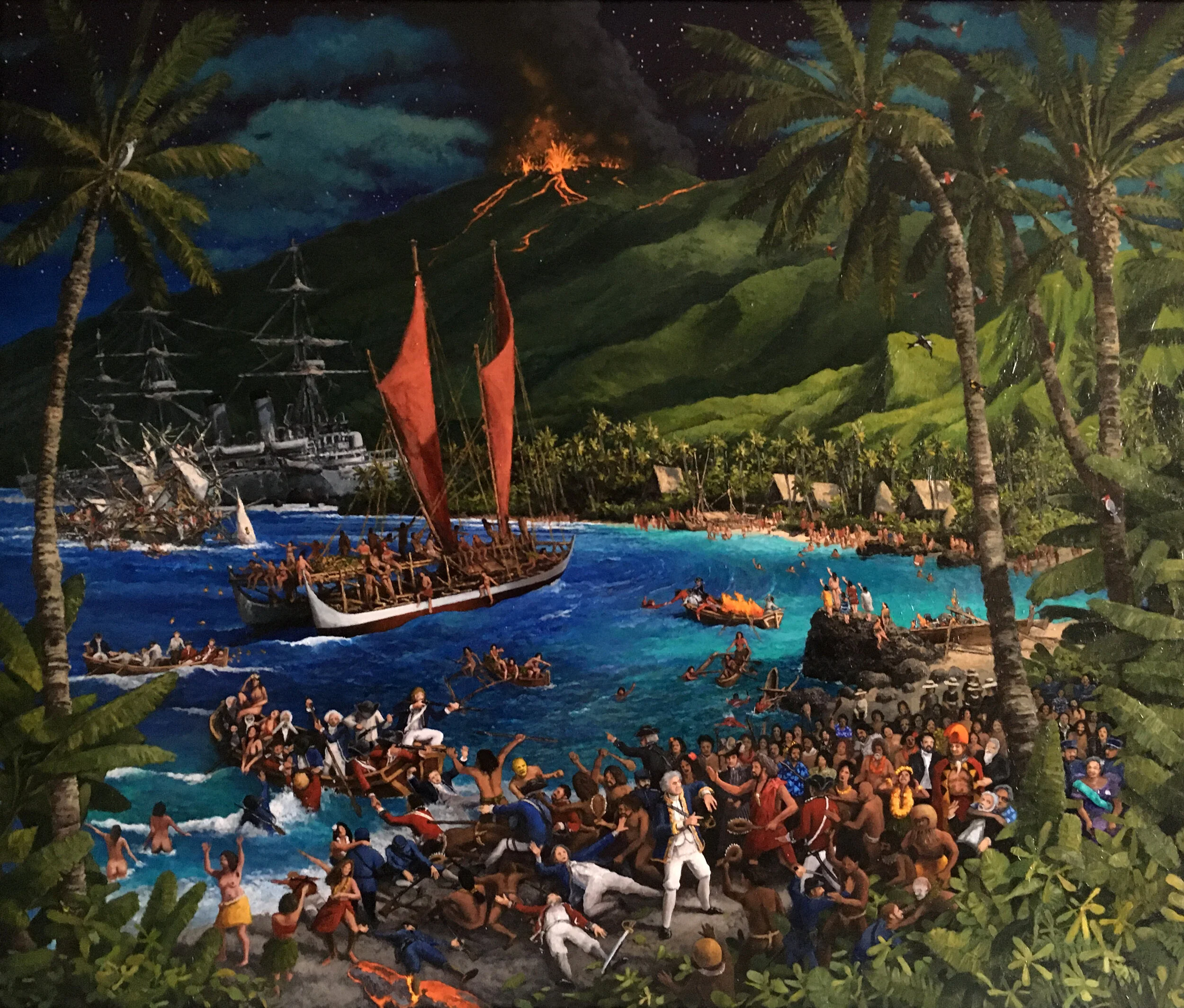  “The Death of Captain Cook” oil on masonite, h 29.75” x w 36”, 2020 