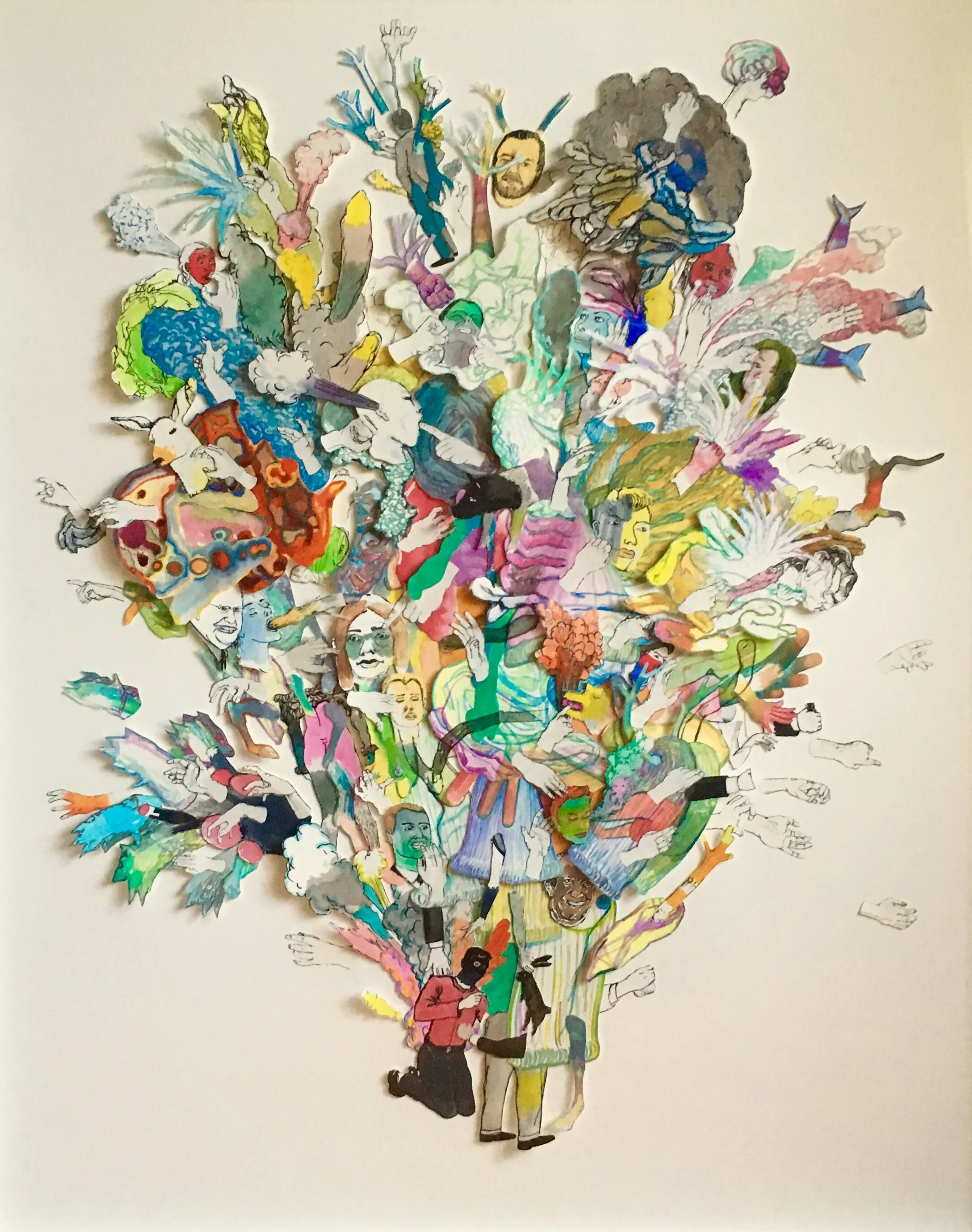  “Airstrike - 13” watercolor, gouache, collage on paper, h 46” x w 38”, 2018 