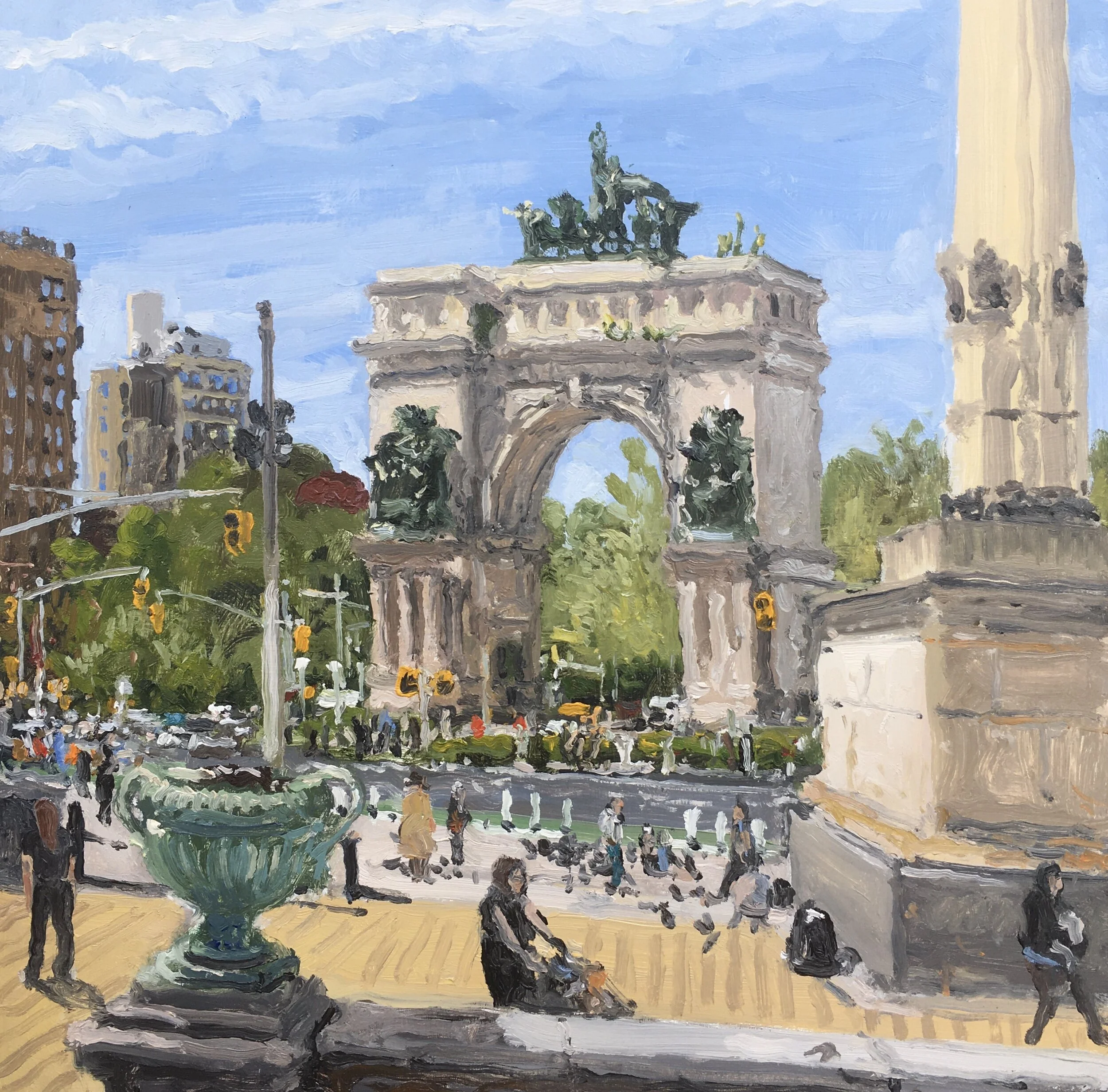  “Painting 1, Grand Army Plaza, Brooklyn” oil on wood, h 12” x w 12”, 2021 ©  David Nakabayashi - Artist  