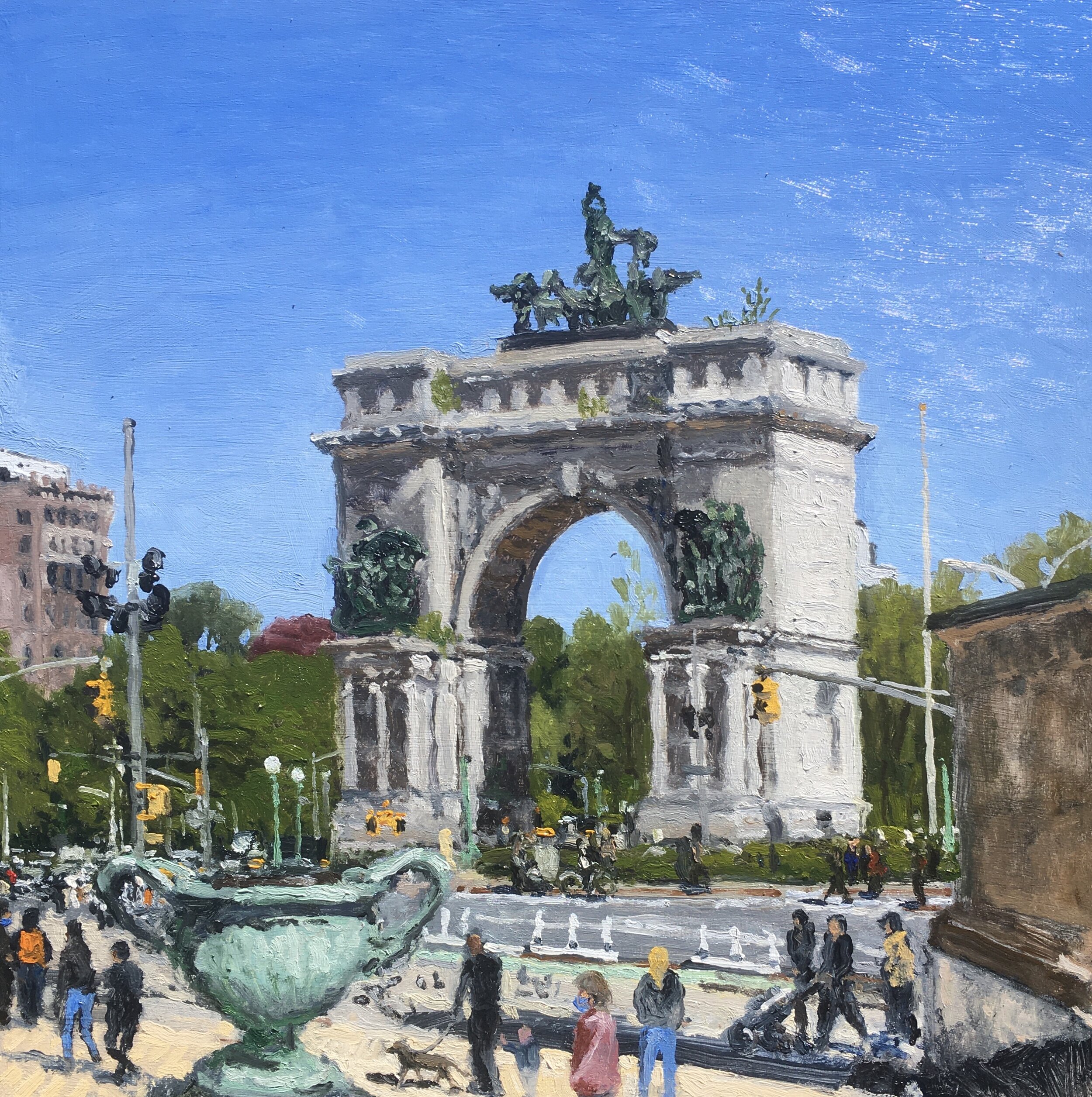  “Painting 6, Grand Army Plaza, Brooklyn” oil on wood, h 12” x w 12”, 2021 