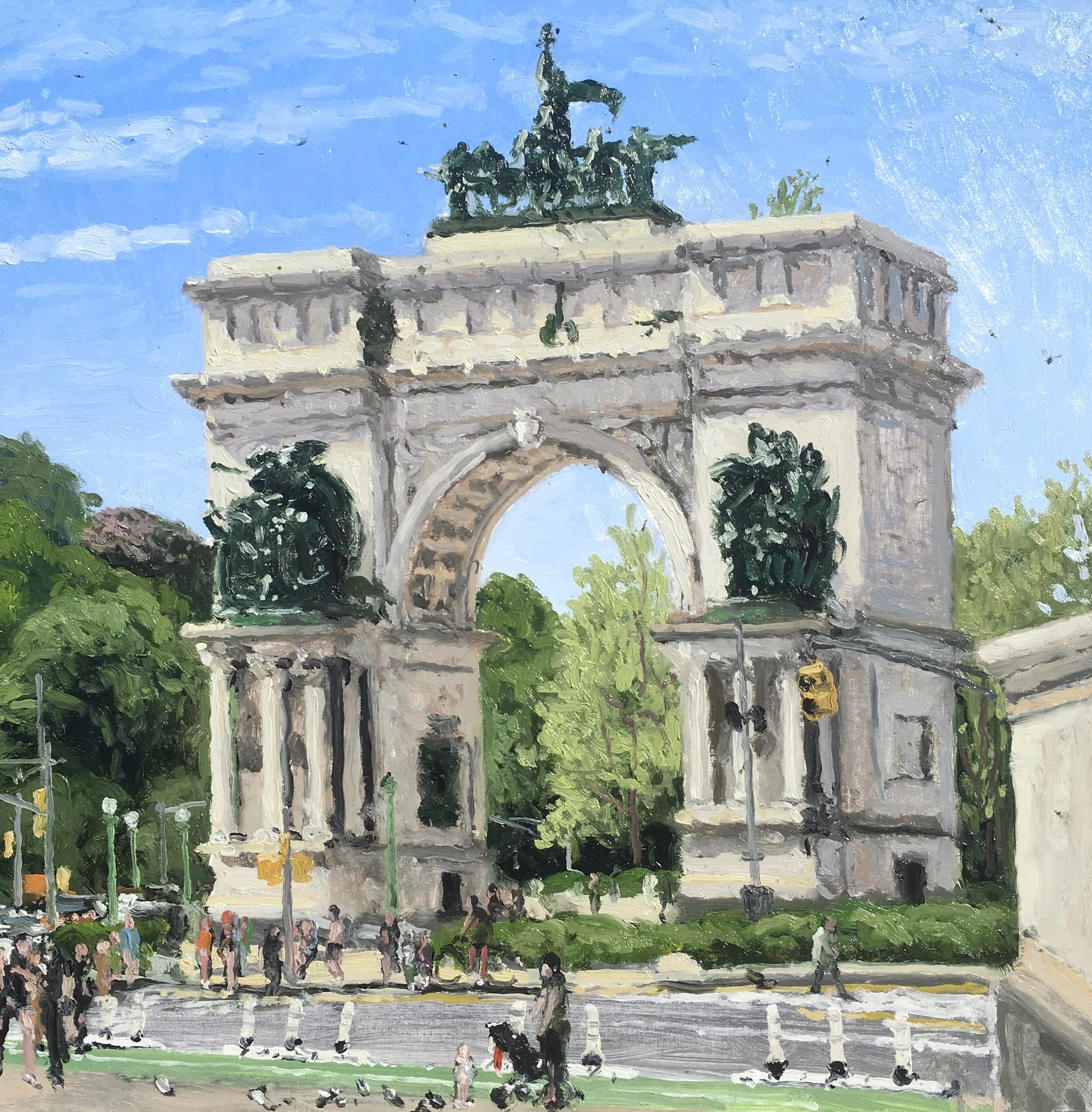 “Painting 10, Grand Army Plaza, Brooklyn” oil on wood, h 12” x w 12”, 2021 