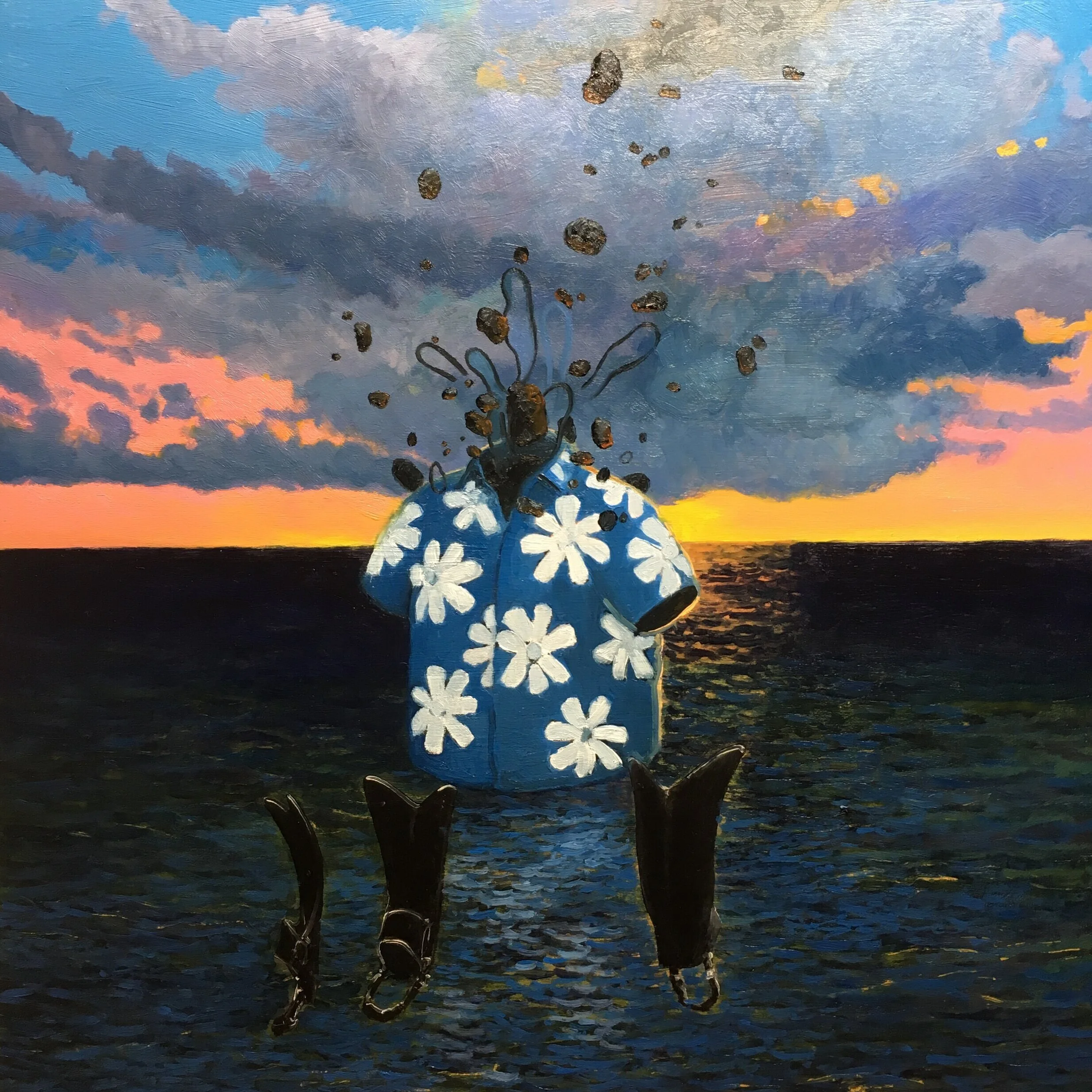  “Palule Hakahaka / Empty Shirt” oil on wood, h 12” x w 12”, 2018 