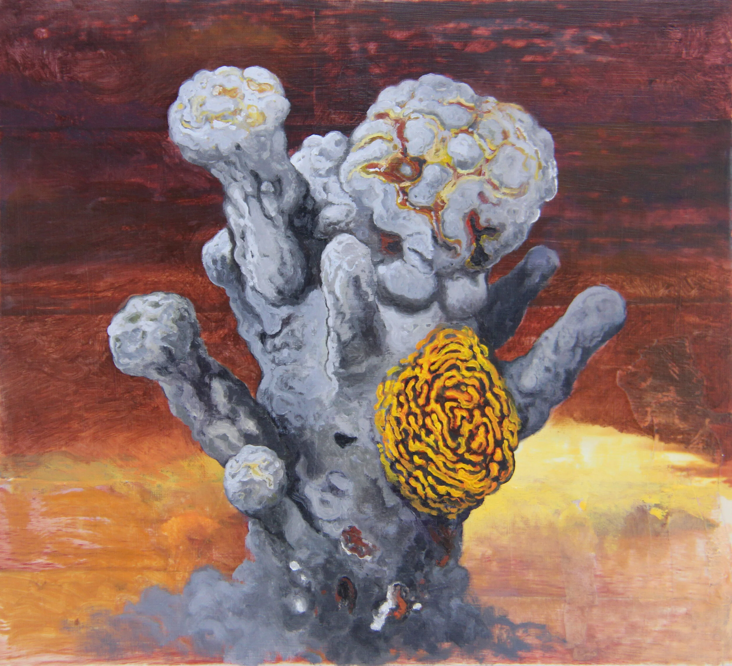 “Airstrike - 36” oil, collage &amp; acrylic on recycled wood, h 9 3/8” x w 0 3/8”, 2018 