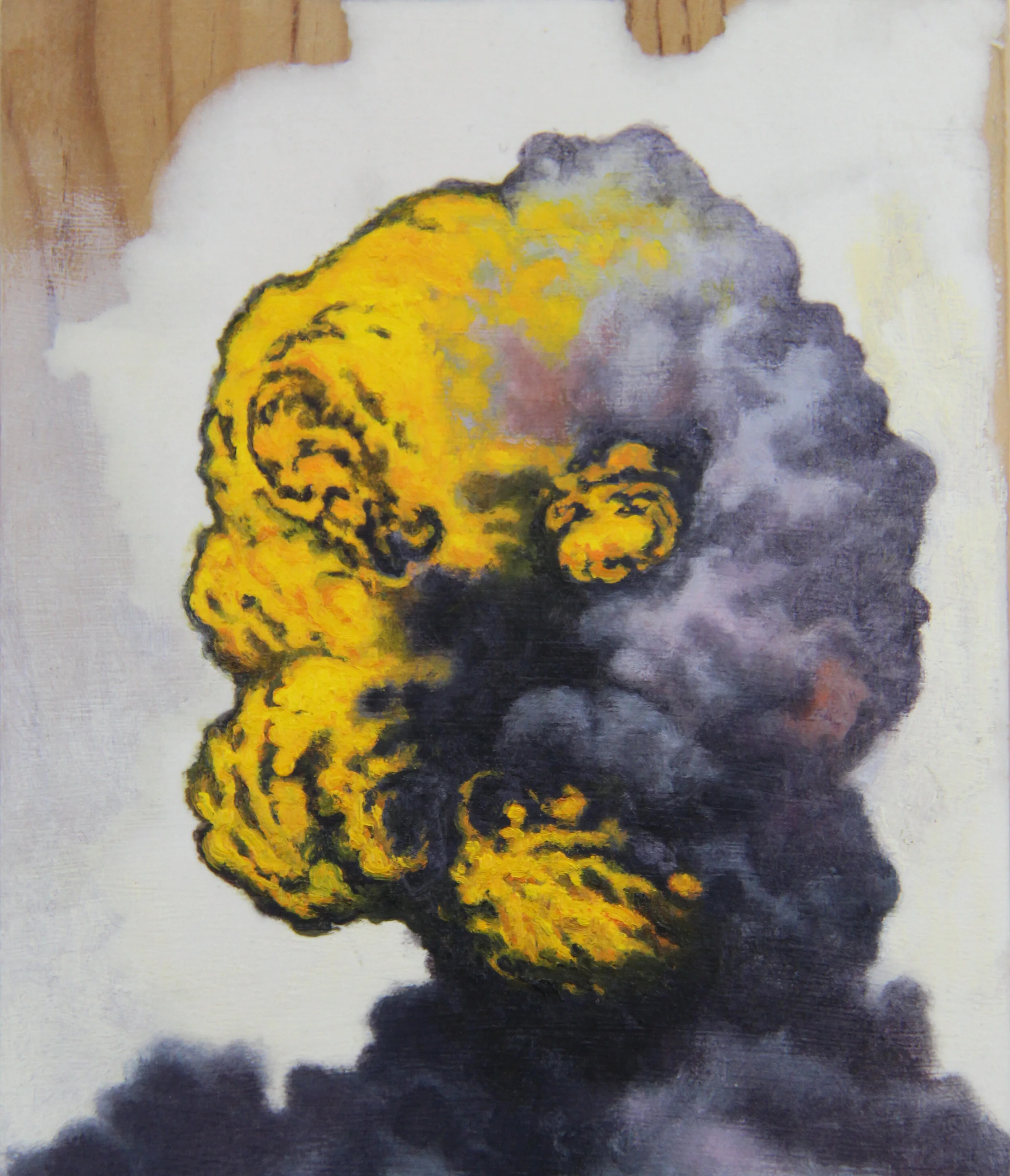  “Airstrike - 48” oil, collage &amp; acrylic on recycled wood, h 7” x w 5 7/8”, 2021 