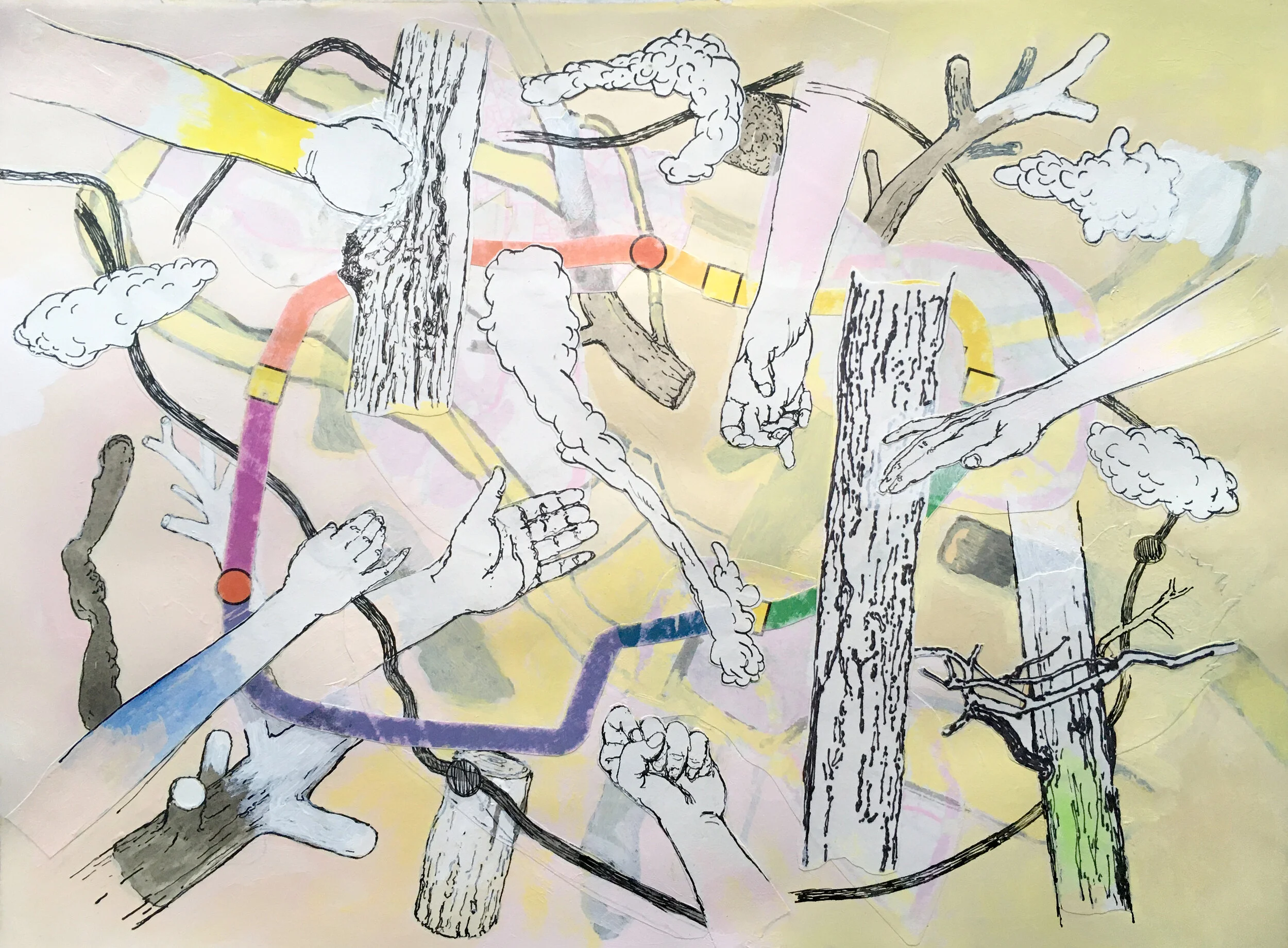  “Hand and Bark” mixed media collage, h 9 3/4” x w 12 3/4”, 2020 ©  David Nakabayashi - Artist  