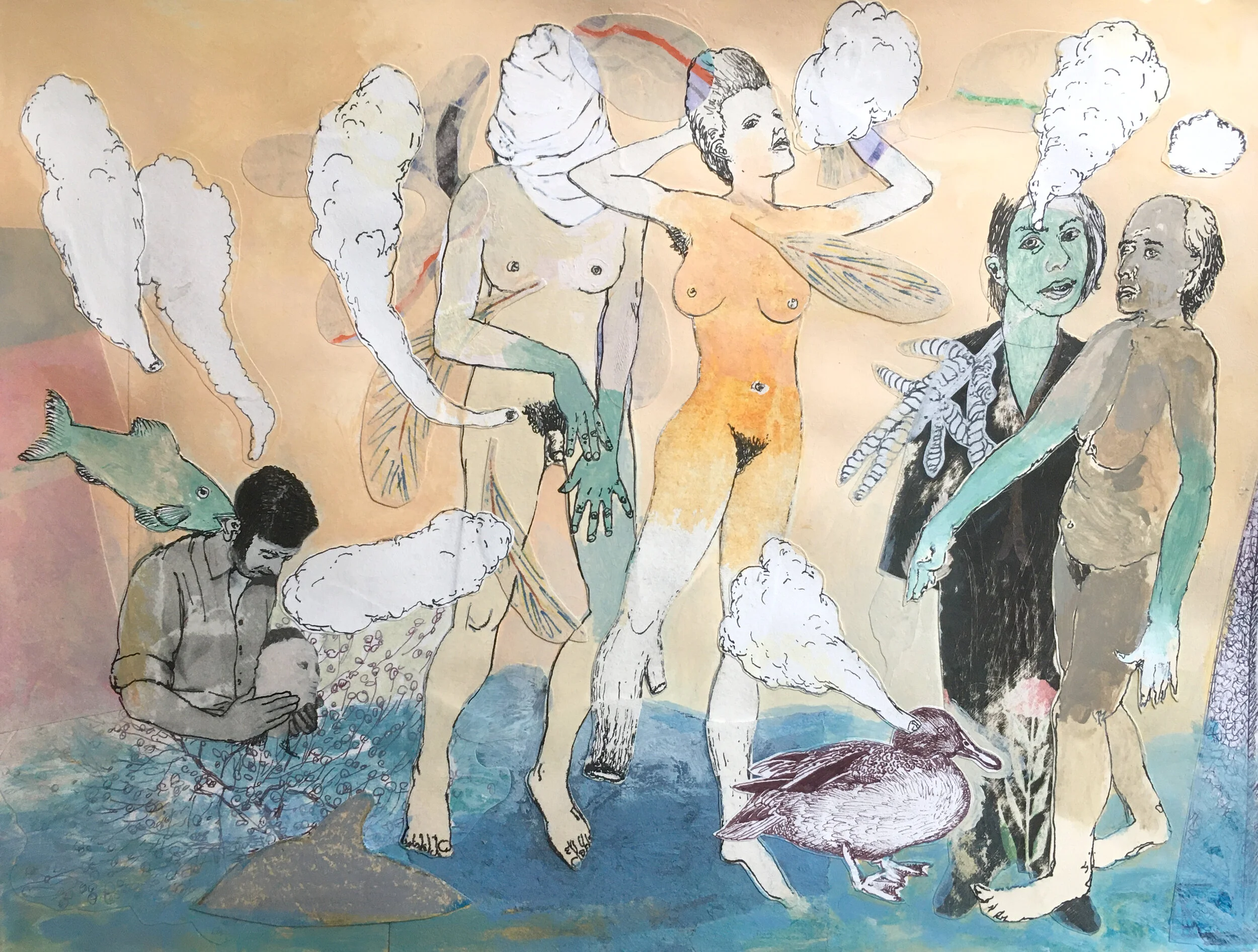  “Duck” mixed media collage, h 9 3/4” x w 12 3/4”, 2020 