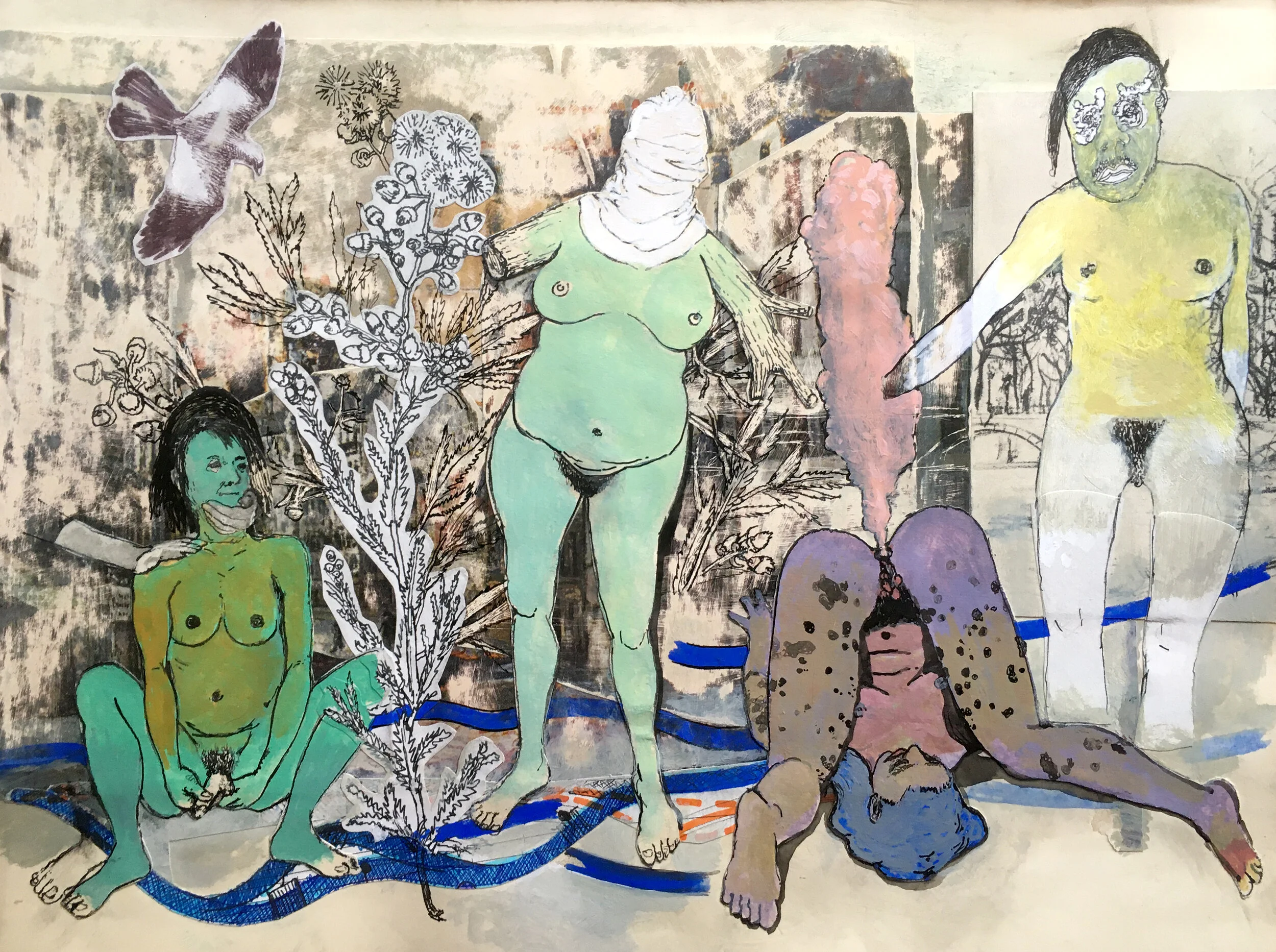  “Falcon” mixed media collage, h 9 3/4” x w 12 3/4”, 2020 