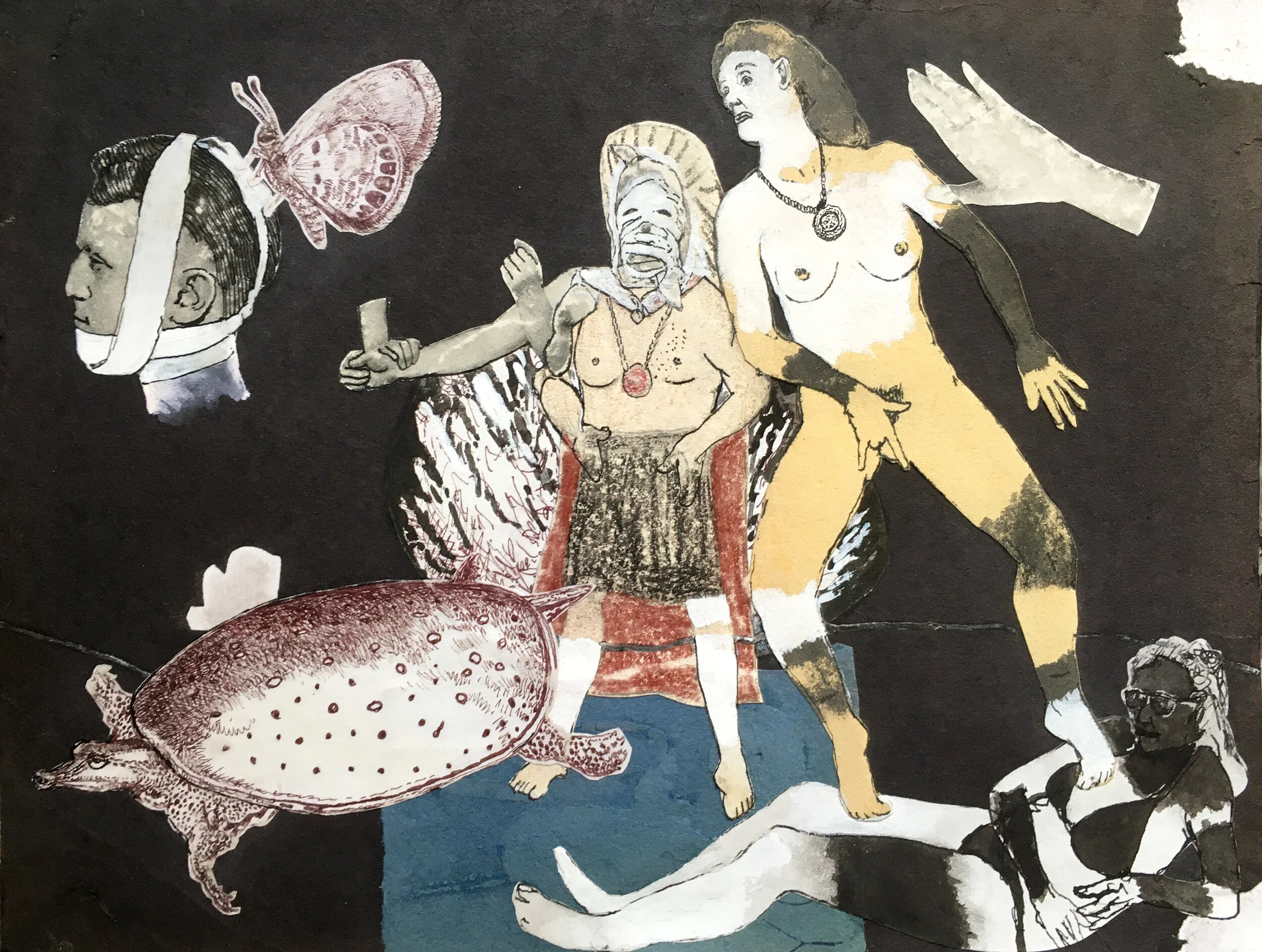  “Turtle” mixed media collage, h 9” x w 12”, 2020 