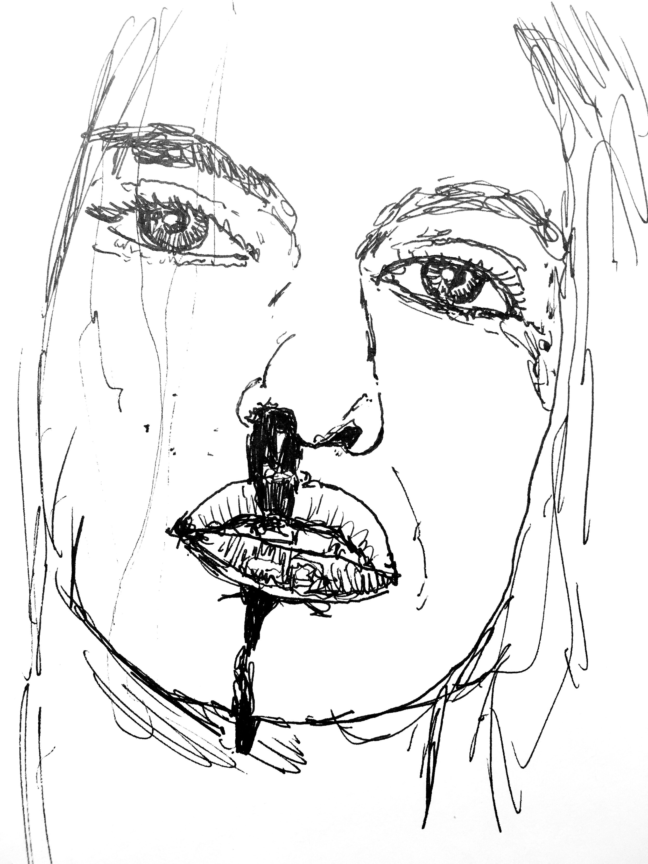  “InstaGirl 03” ink on paper, h 8” x w 6”, 2020 