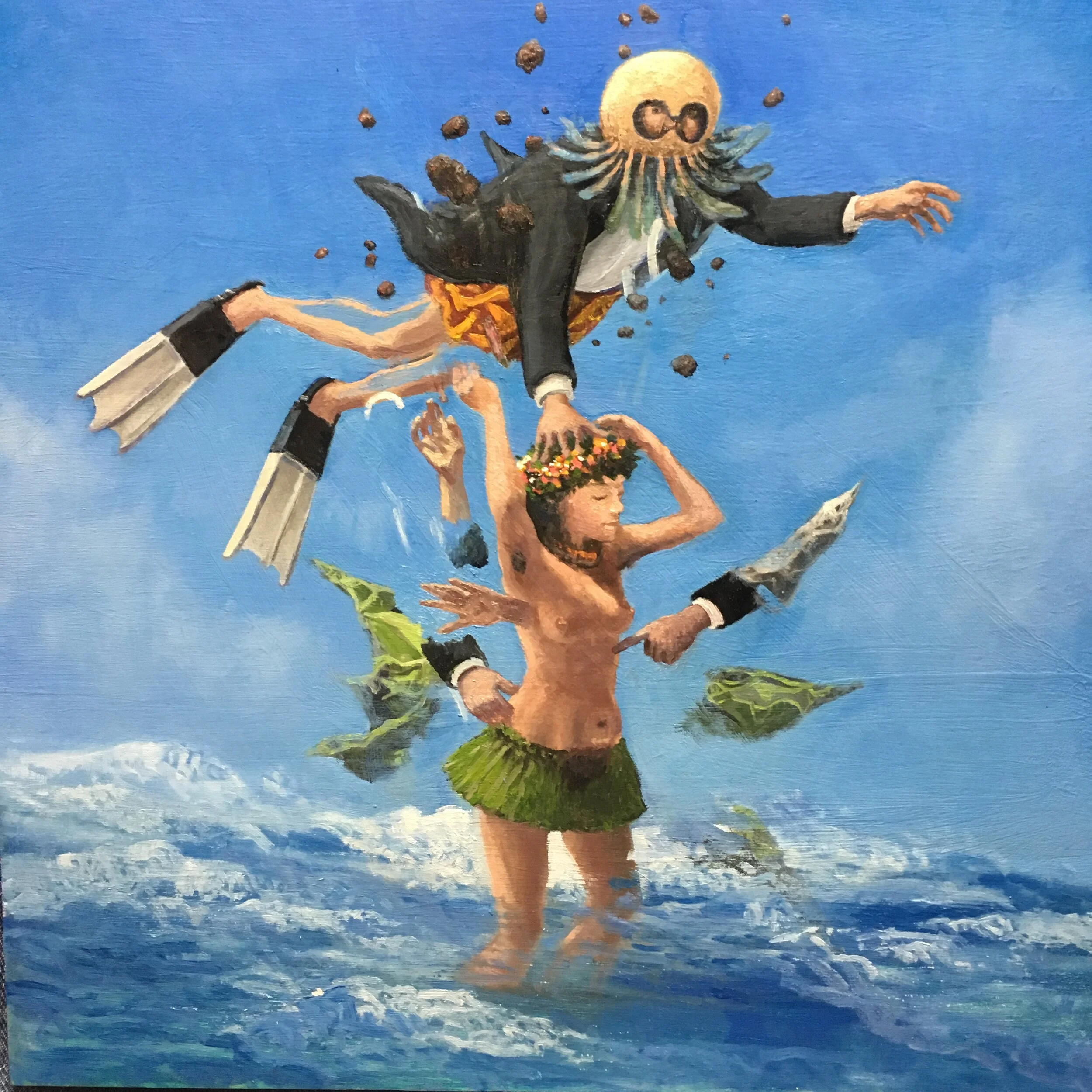  “Haole On Her Head” oil on wood, h 12” x w 12”, 2018 