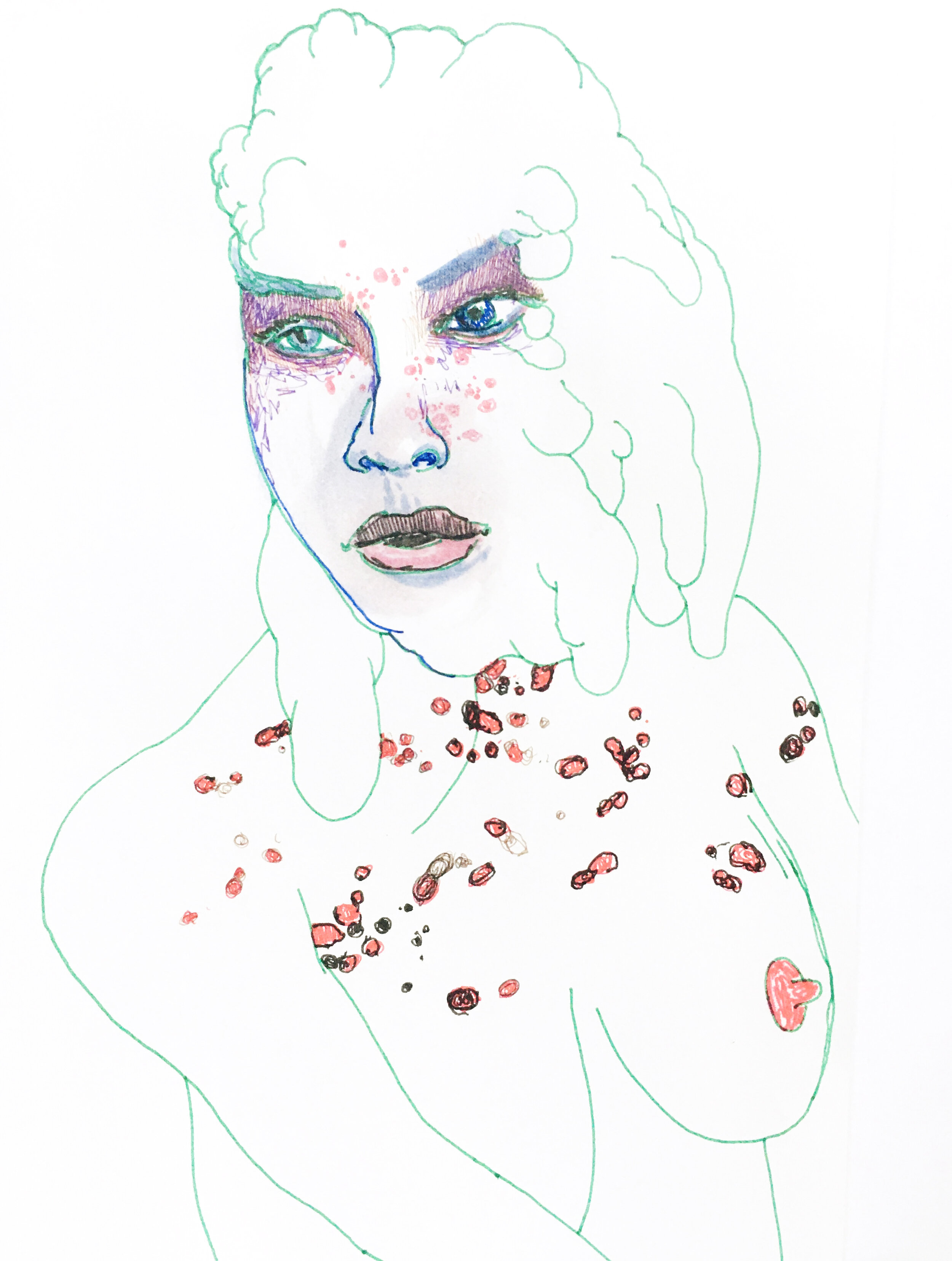  “Afflicted - 09”  marker on paper, h 8.5” x w 5.5”, 2020 