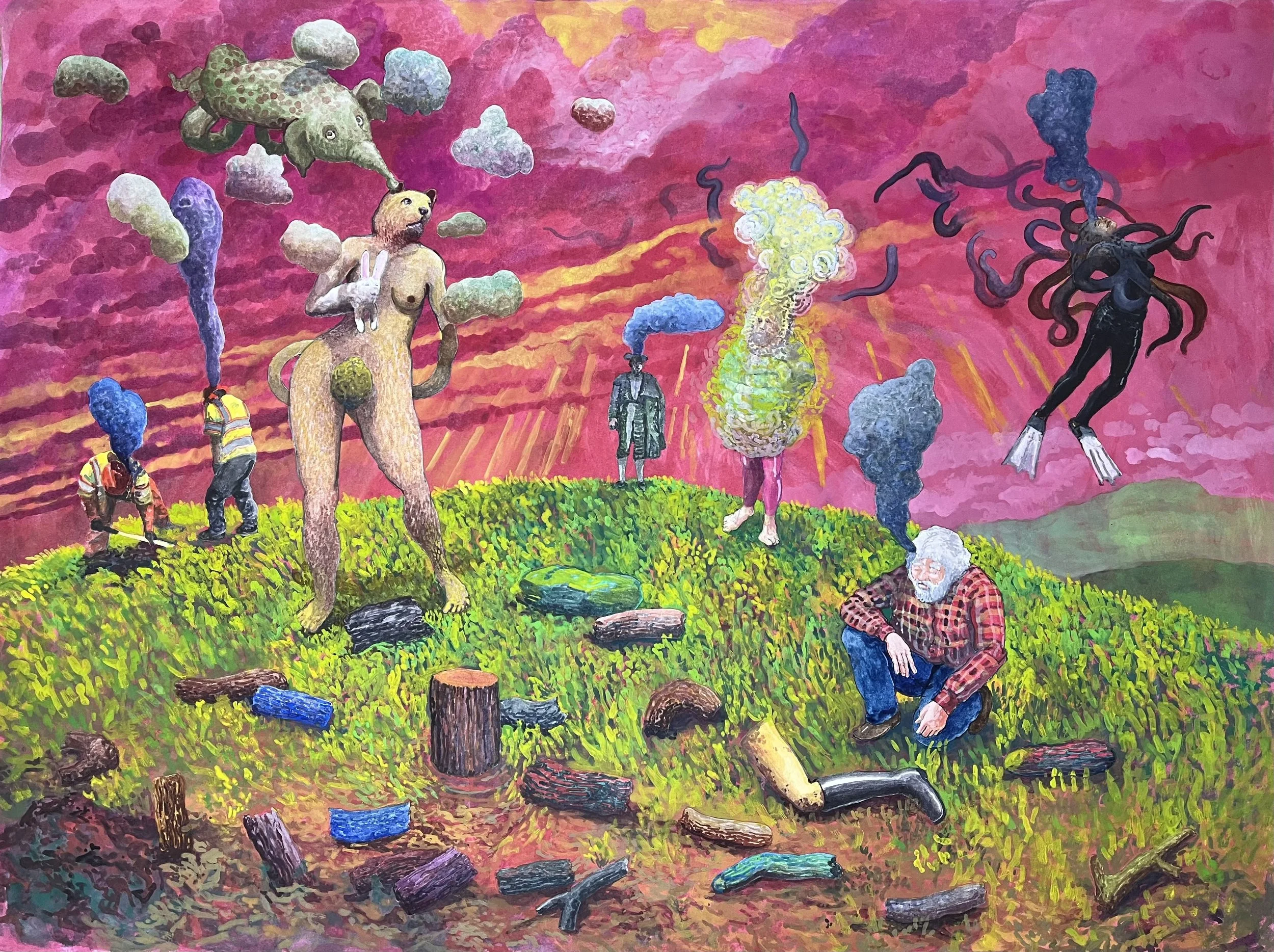  “On The Grassy Knoll” watercolor &amp; gouache on paper, h 22” x w 29”, 2023 
