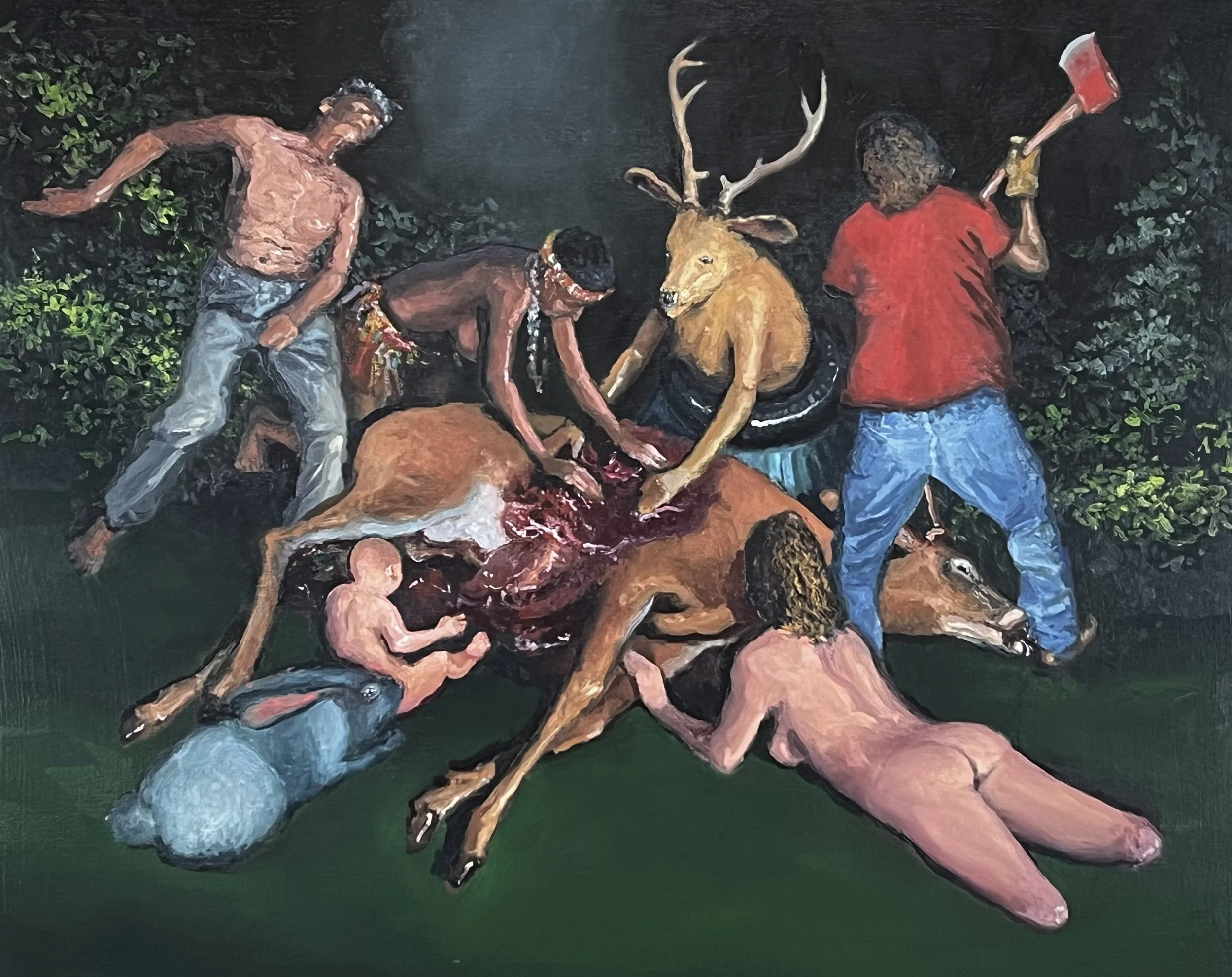  “Peculiar Gluttons” oil on wood, h 16” x w 20”, 2024 